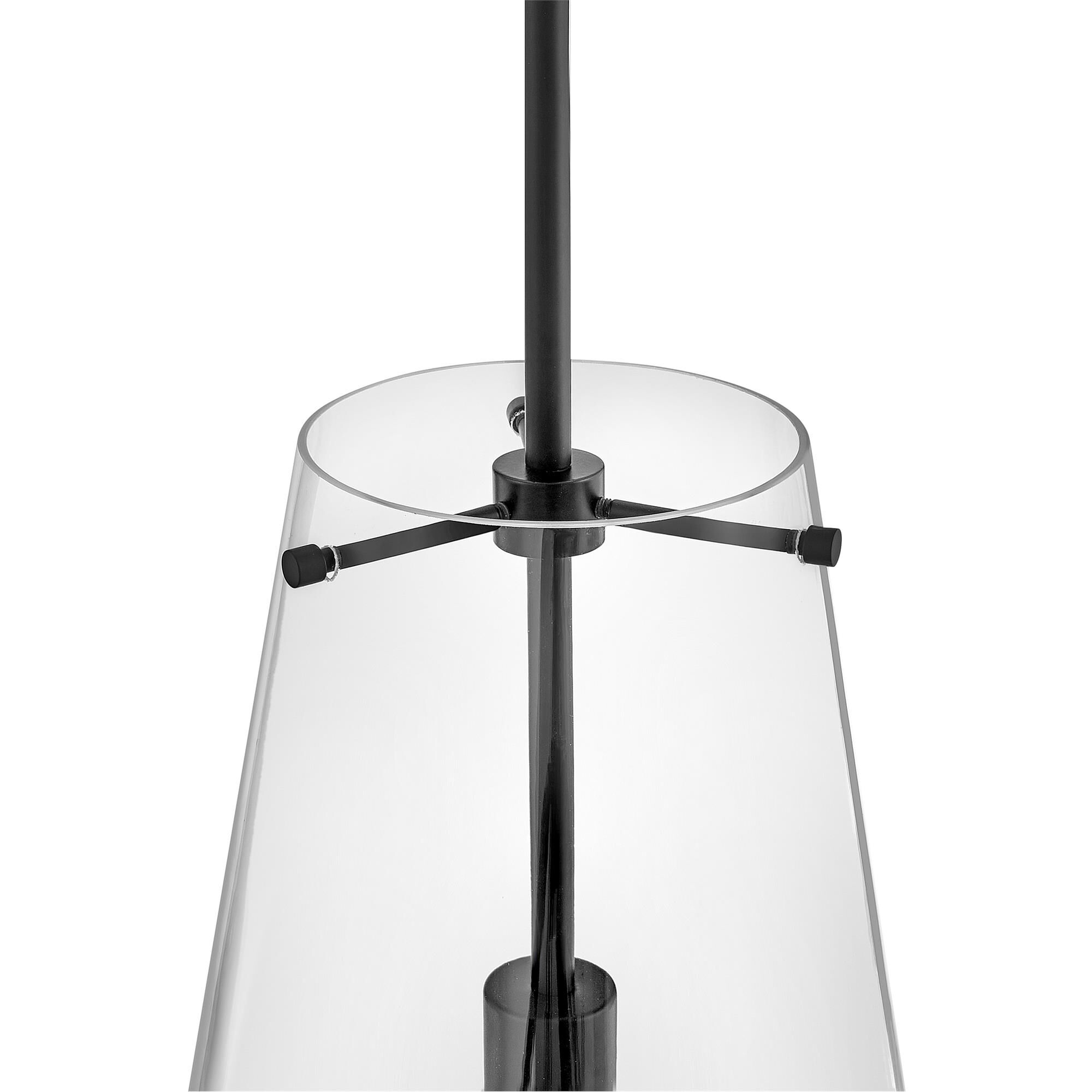 Shown in Black finish and Clear With Etch-Dipped glass