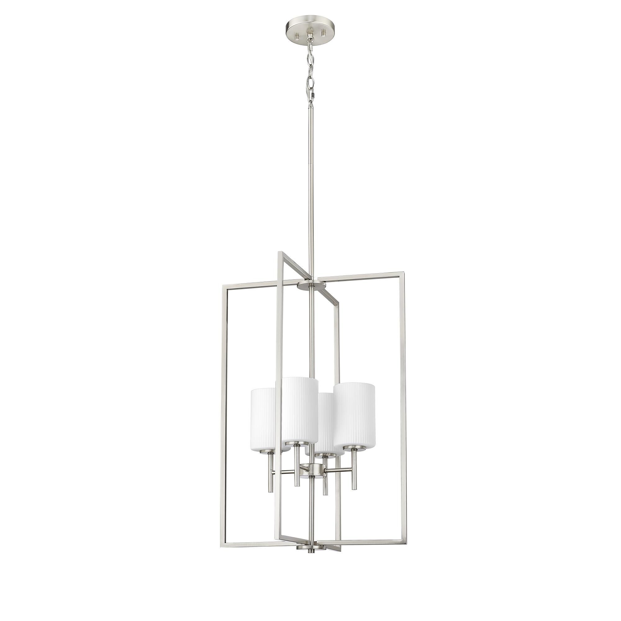 Shown in Brushed Nickel finish and Ribbed Etched Opal White glass