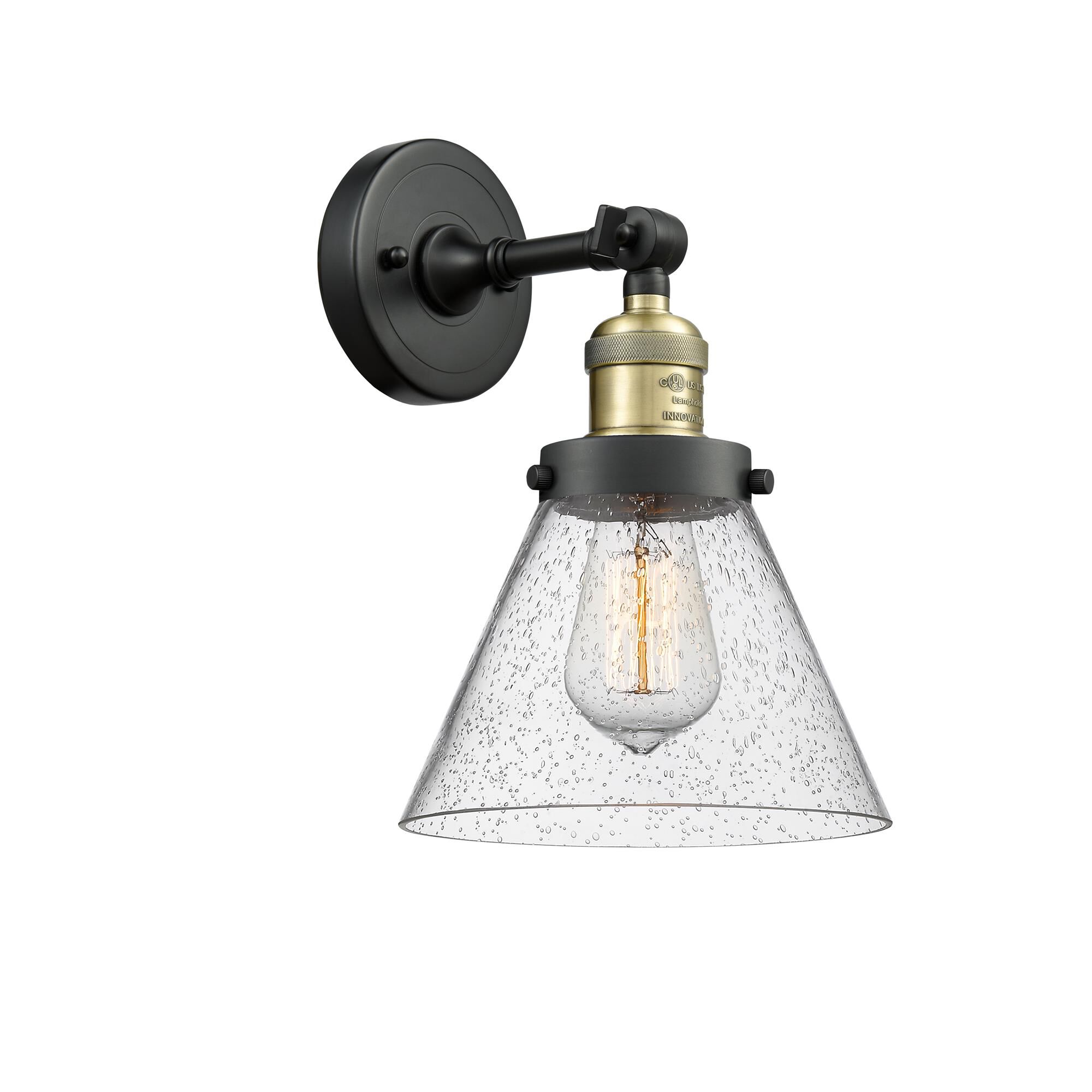 Shown in Black Antique Brass finish and Seedy glass