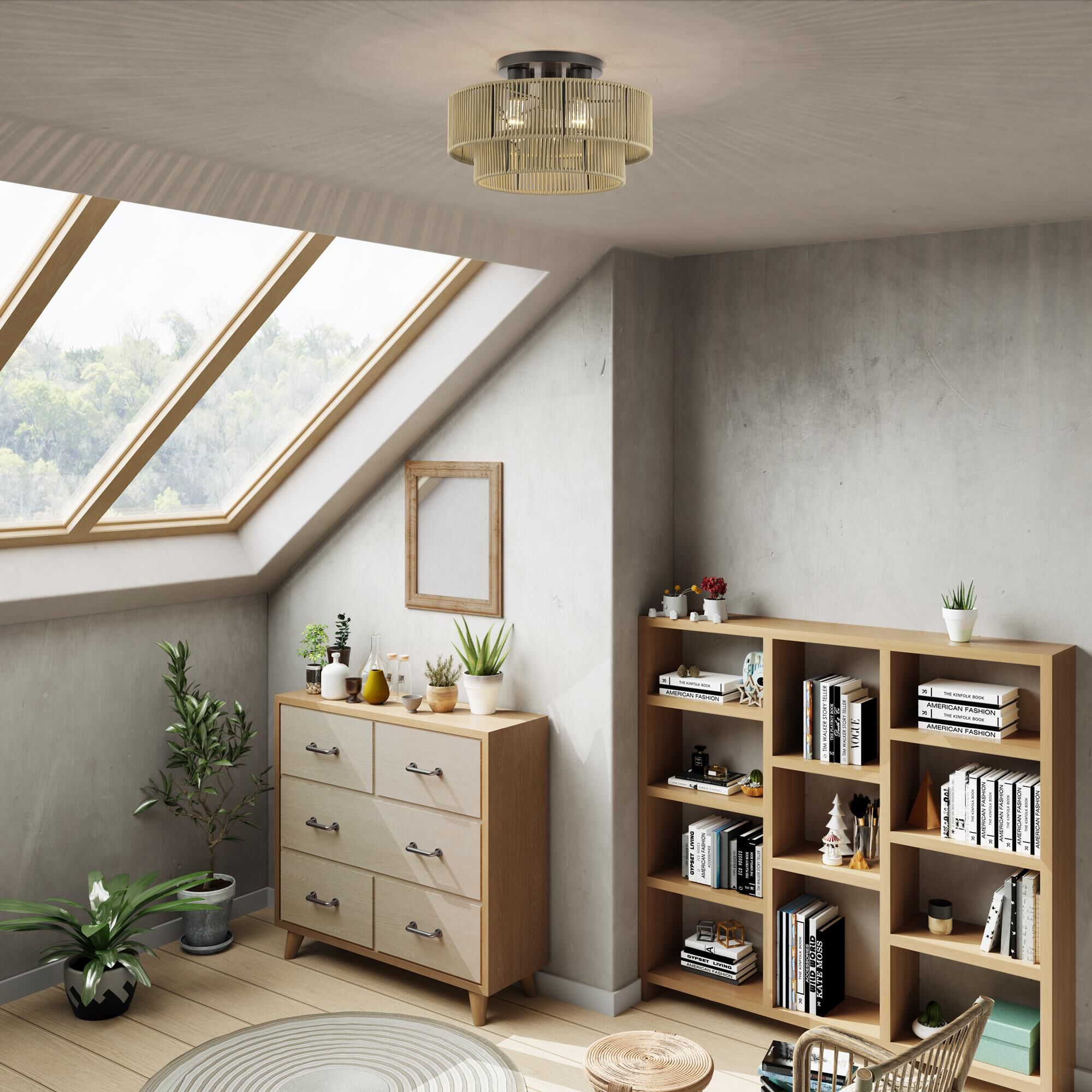 Shown in English Bronze finish and Hand-Woven Venetian Gold Color Polyester Rope shade