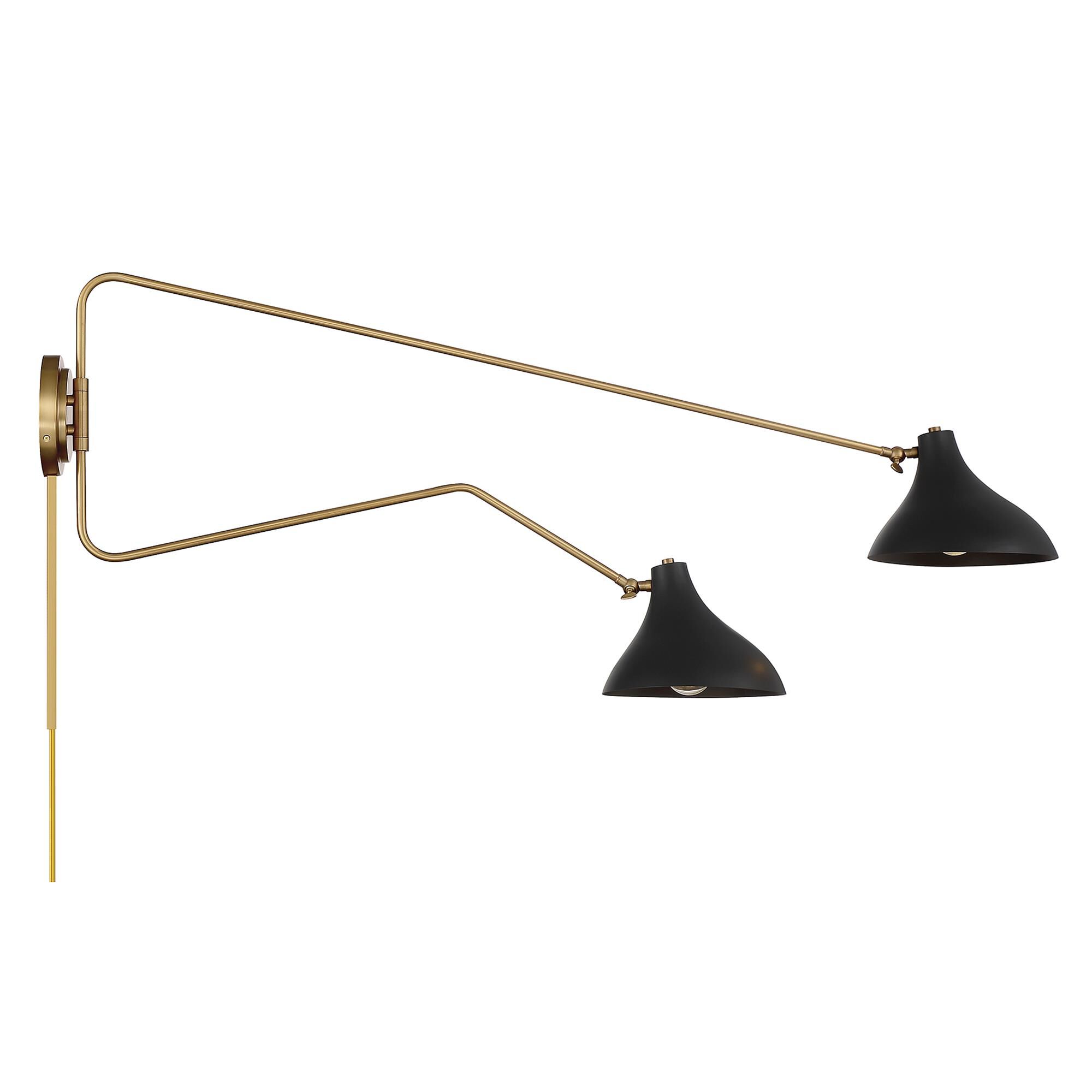 Shown in Matte Black with Natural Brass finish and Matte Black Metal shade
