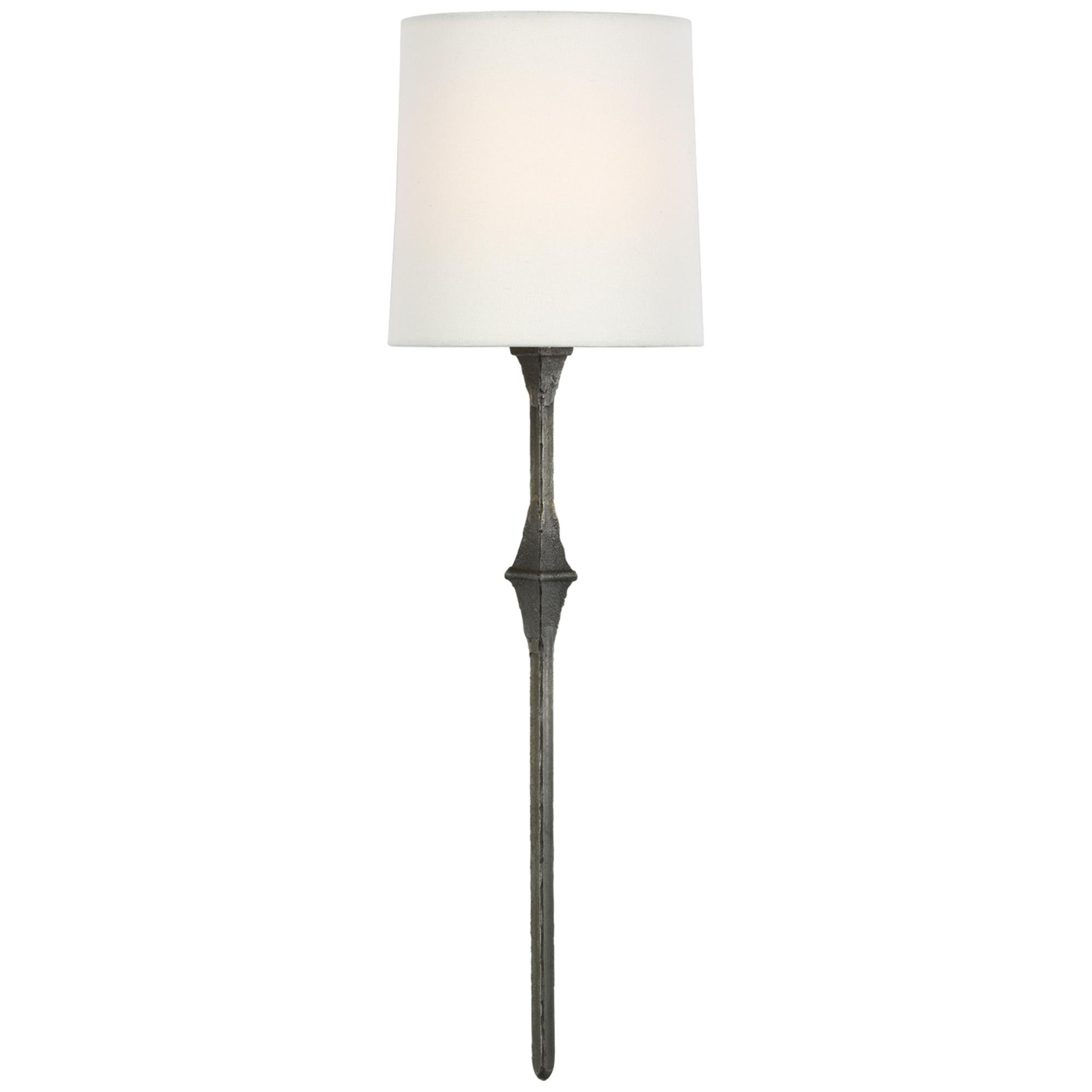 Shown in Aged Iron finish and Linen Shield shade