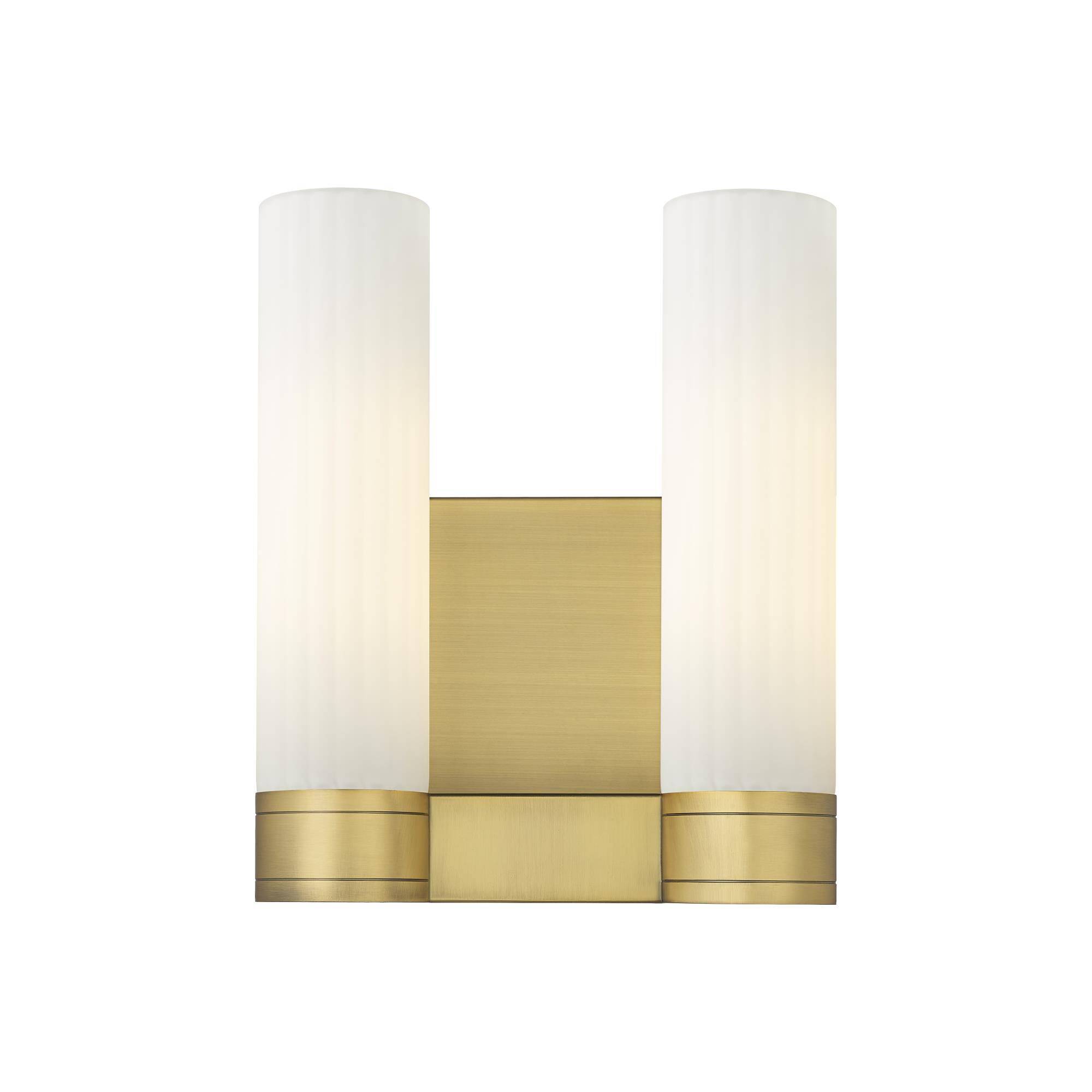 Shown in Brushed Brass finish and Matte White glass and Matte White Glass shade
