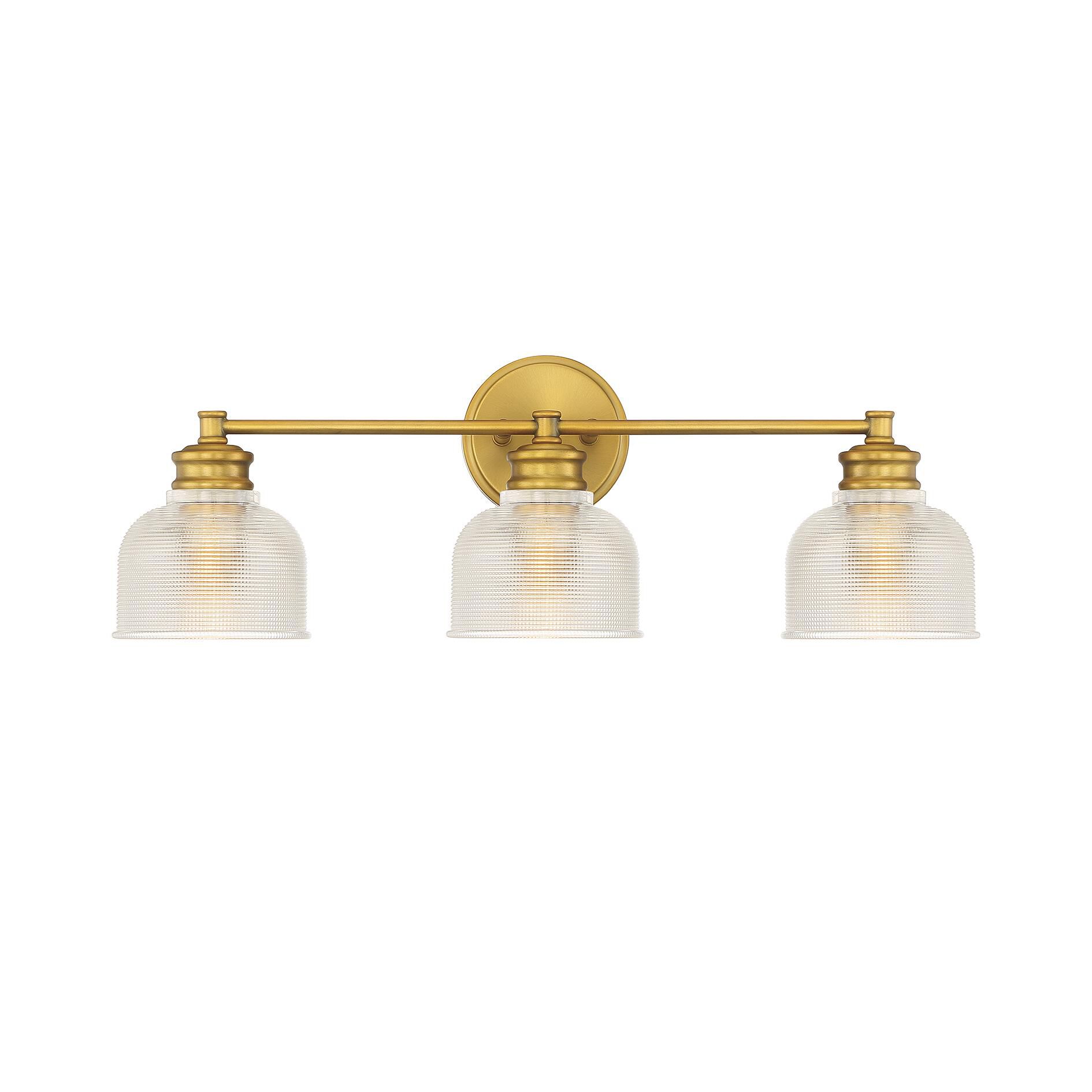 Shown in Natural Brass finish and Clear Halophane glass