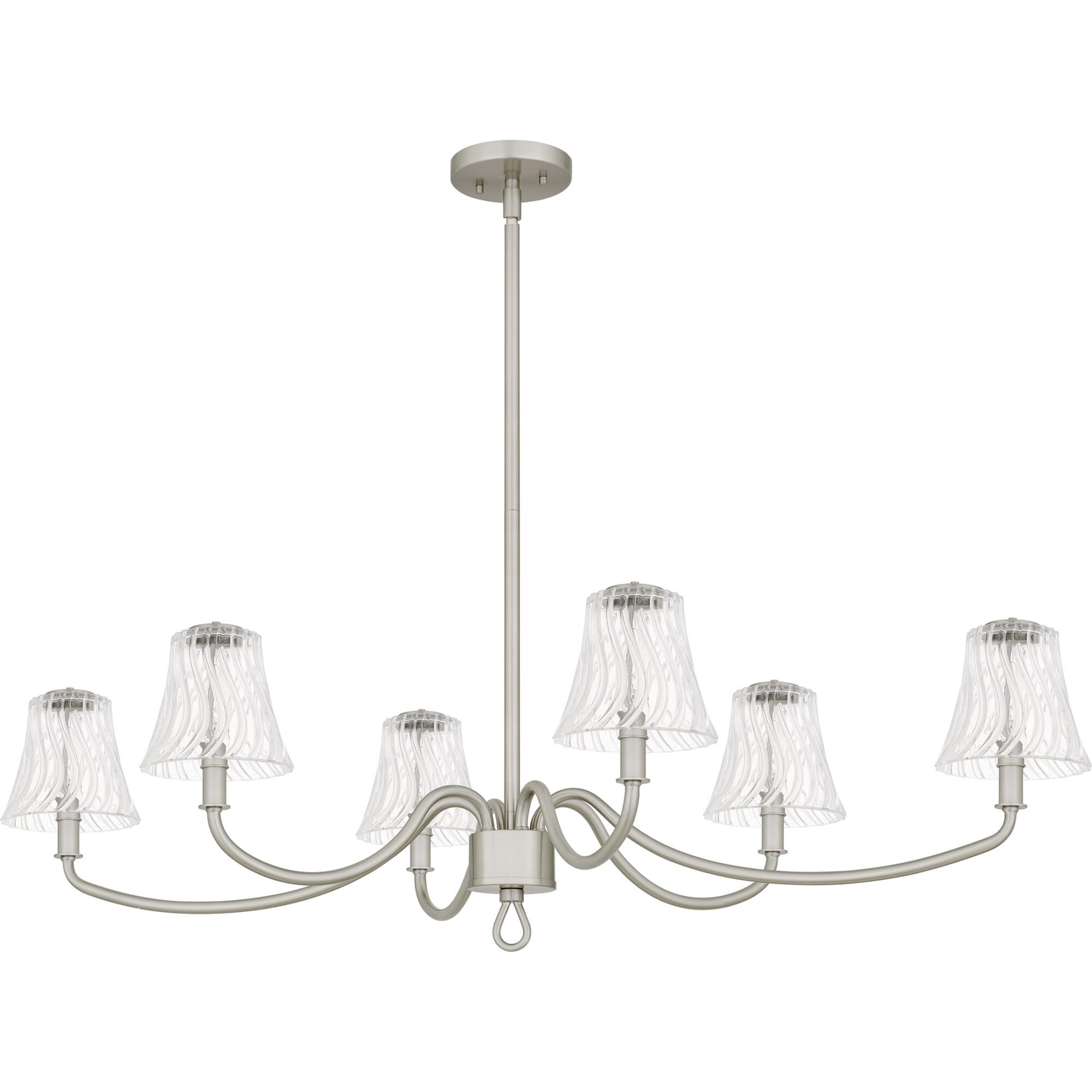 Shown in Brushed Nickel finish and Clear Swirl Glass shade