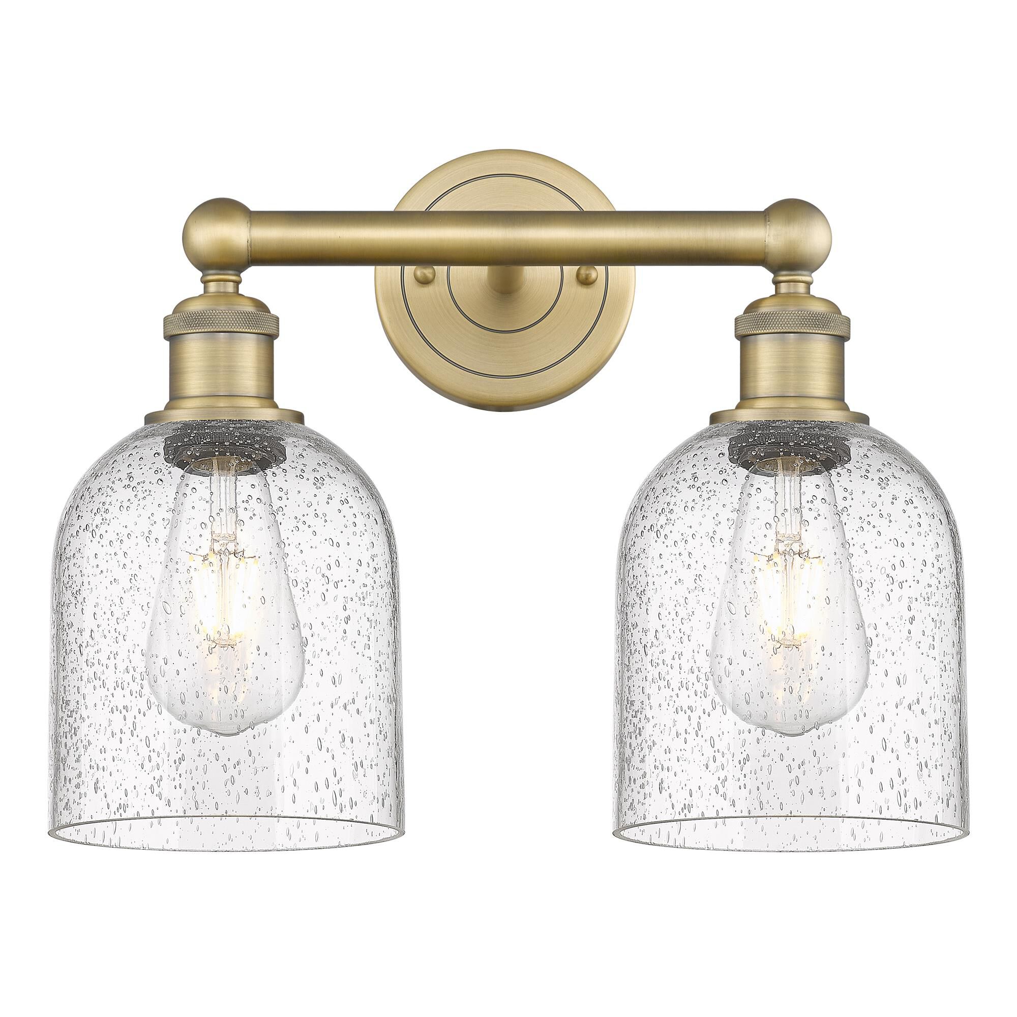 Shown in Brushed Brass finish and Seedy glass