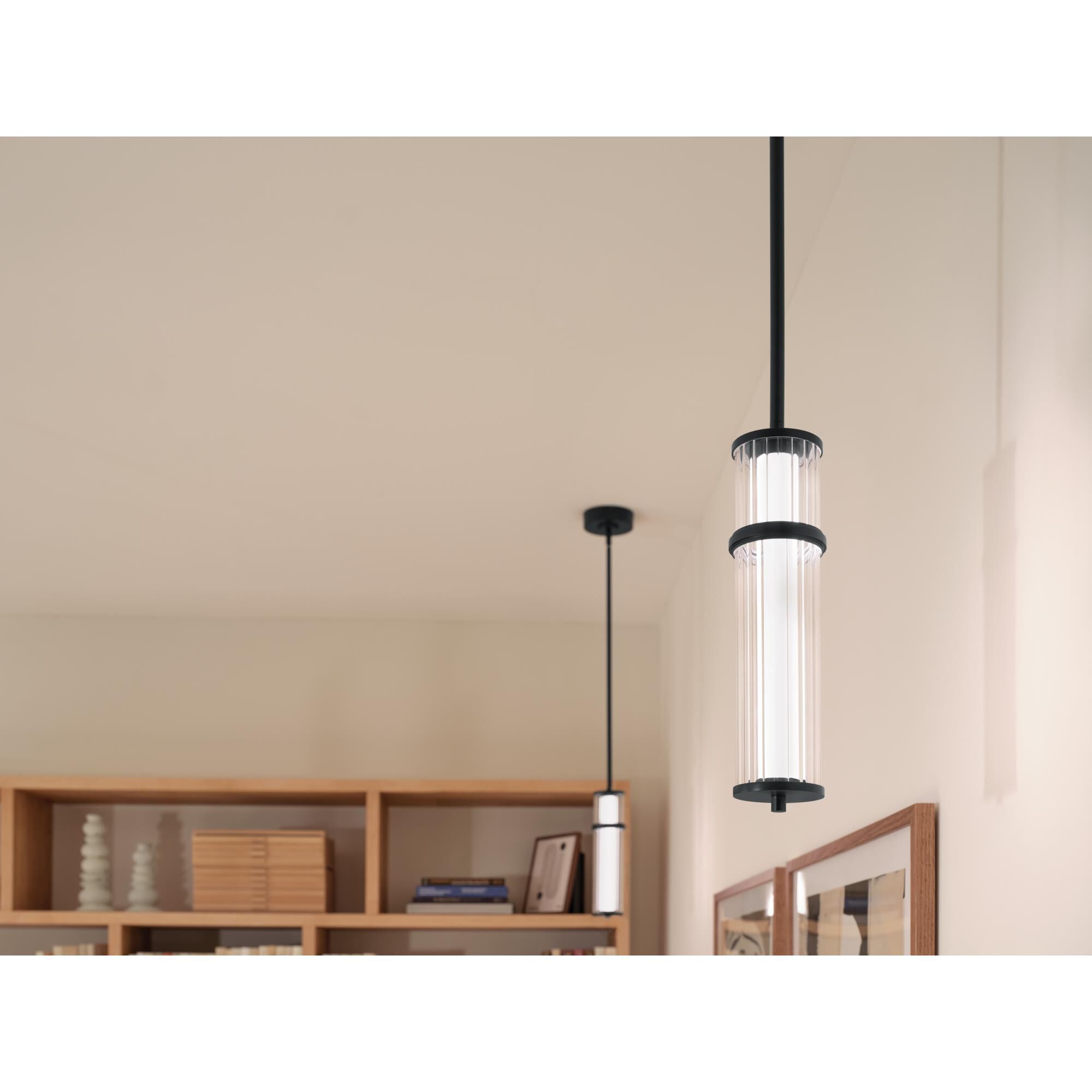 Shown in Black finish and Clear Fluted glass