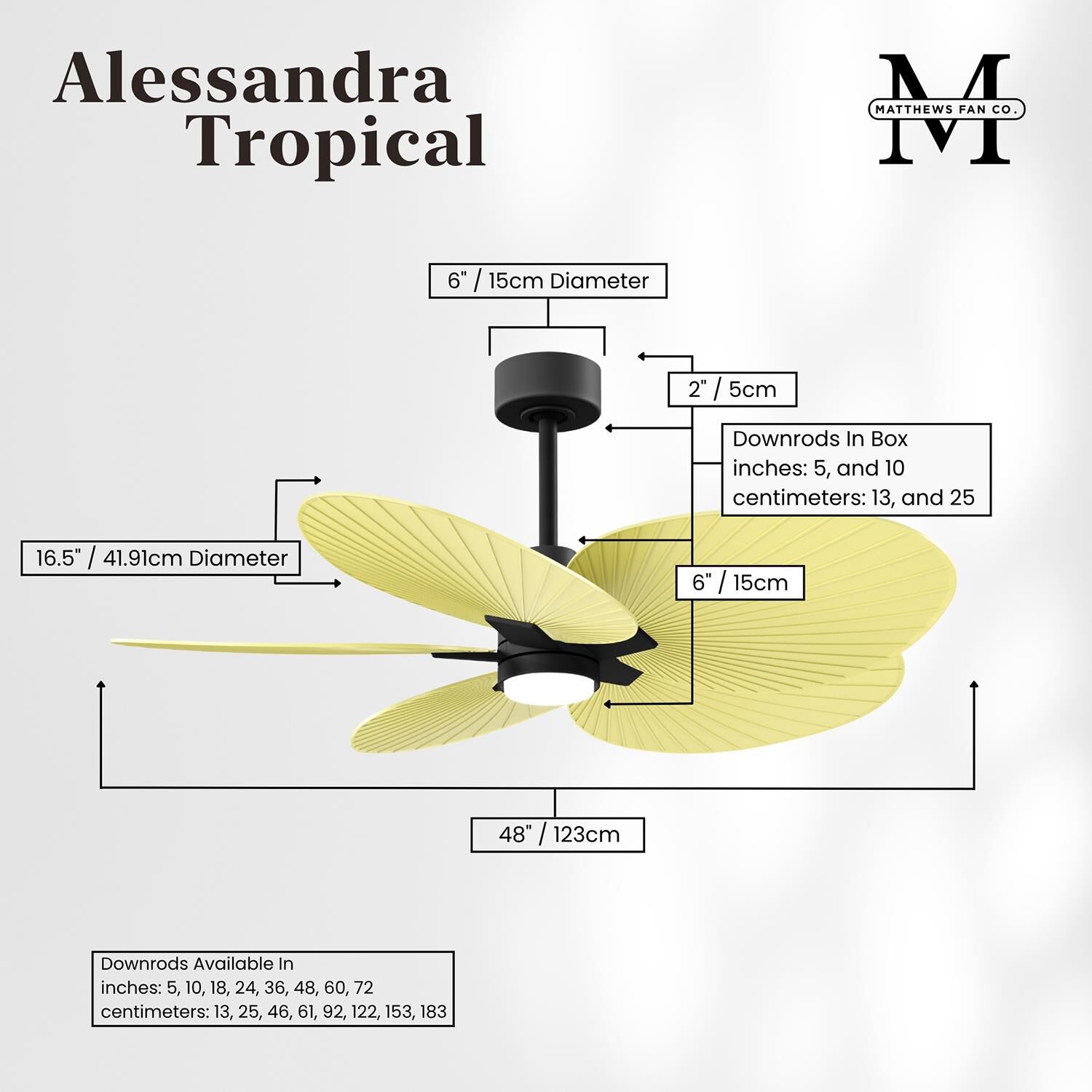 Alessandra Tropical Outdoor Rated 48 Inch Ceiling Fan with Light Kit by Matthews Fan Company