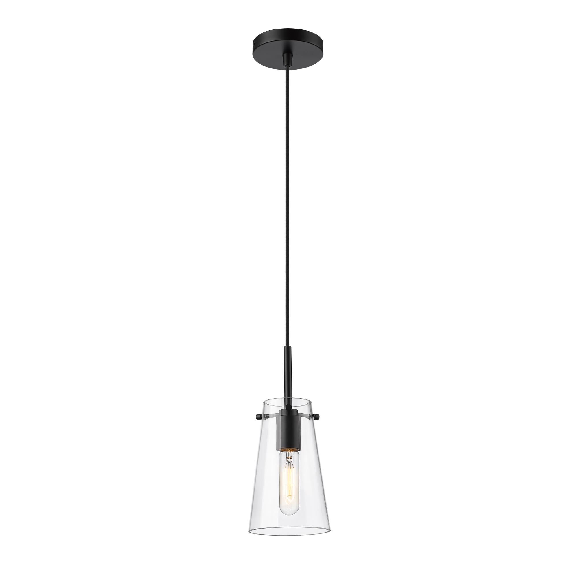 Shown in Matte Black finish and Clear glass and Clear shade