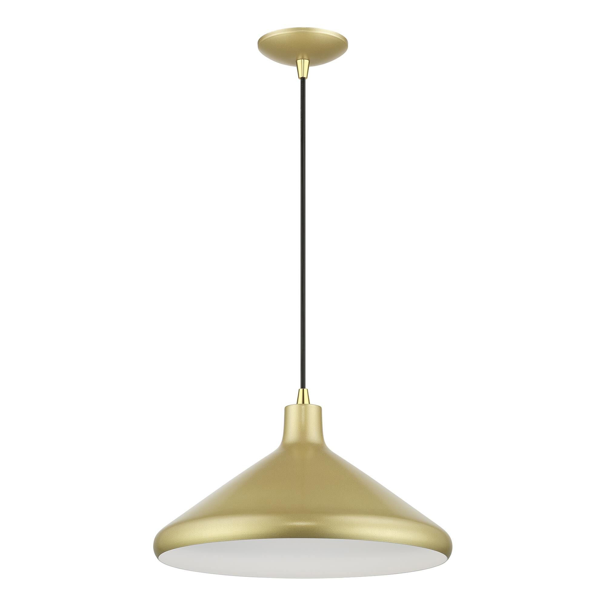 Shown in Soft Gold with Polished Brass Accents finish and Soft Gold Aluminum with White Inside shade
