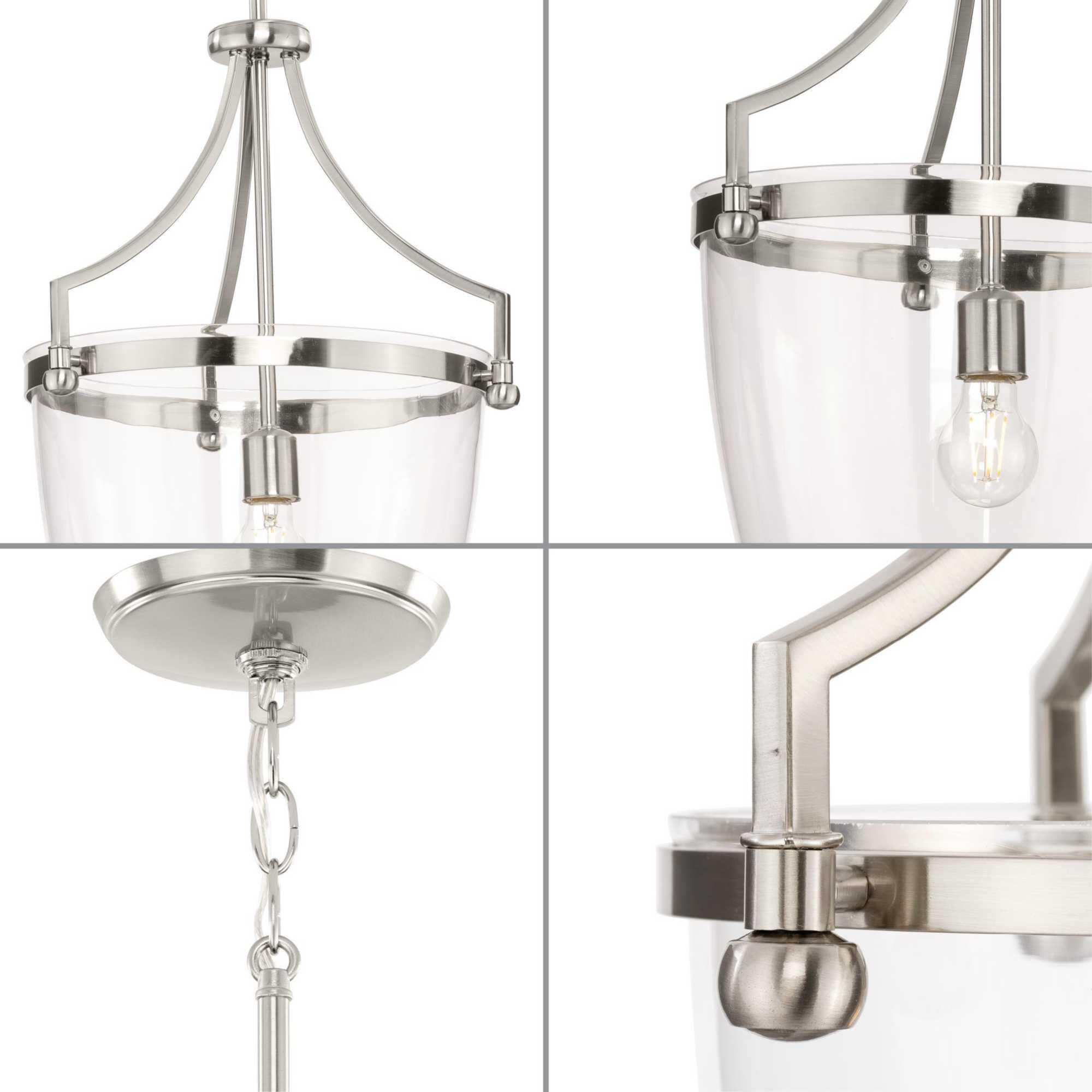 Shown in Brushed Nickel finish and Clear glass