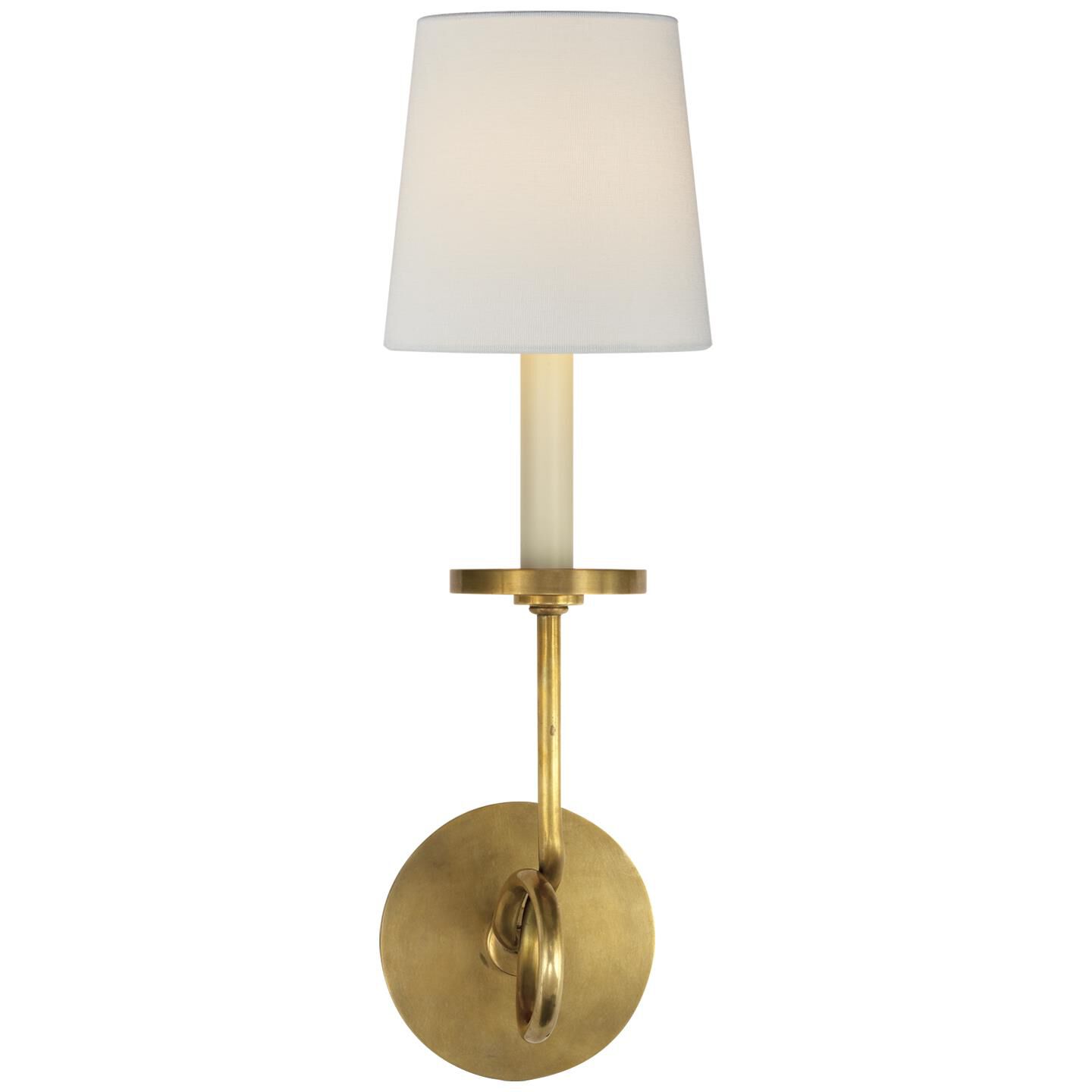 Shown in Antique-Burnished Brass finish and Linen shade