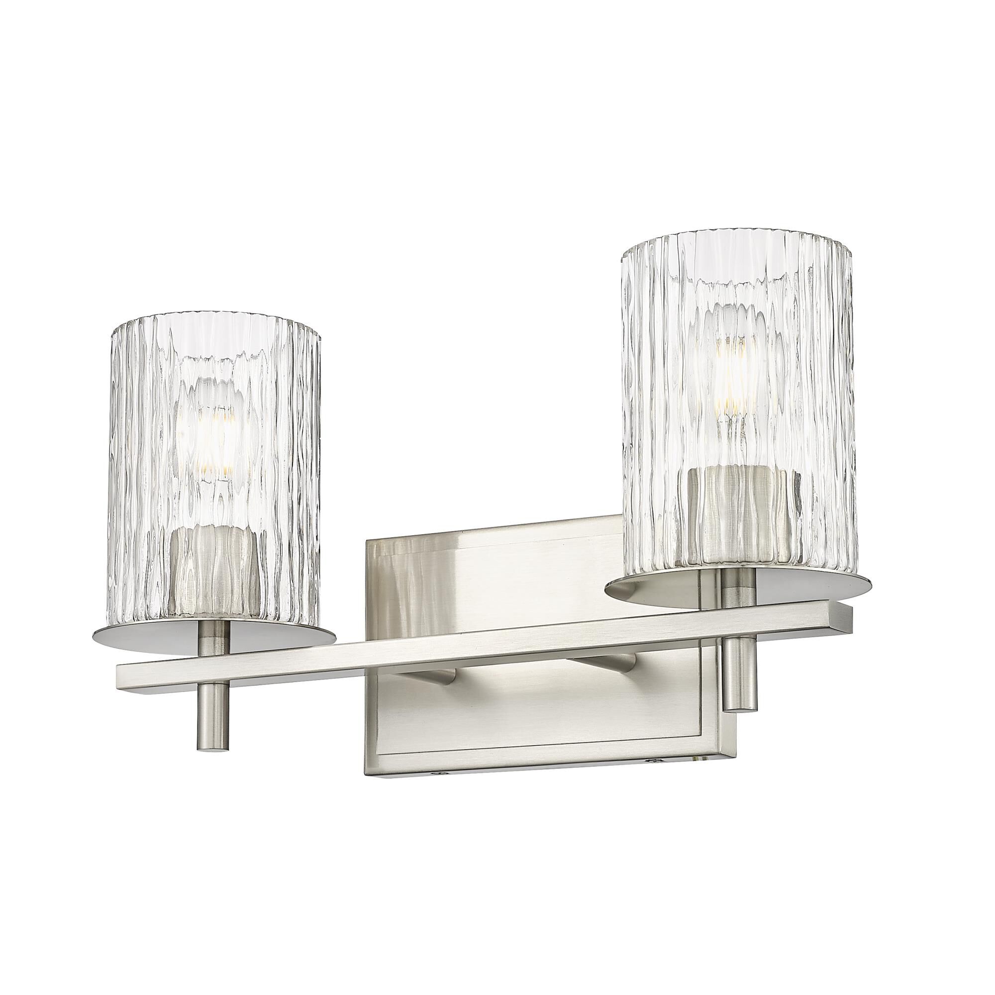 Shown in Brushed Nickel finish and Clear + Etched Opal glass and Clear + Etched Opal shade