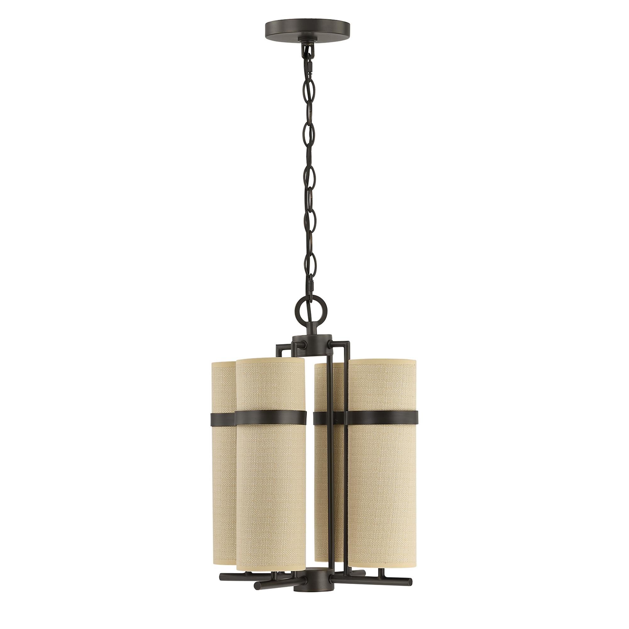 Shown in Mediterranean Bronze finish and Beige Fabric shade