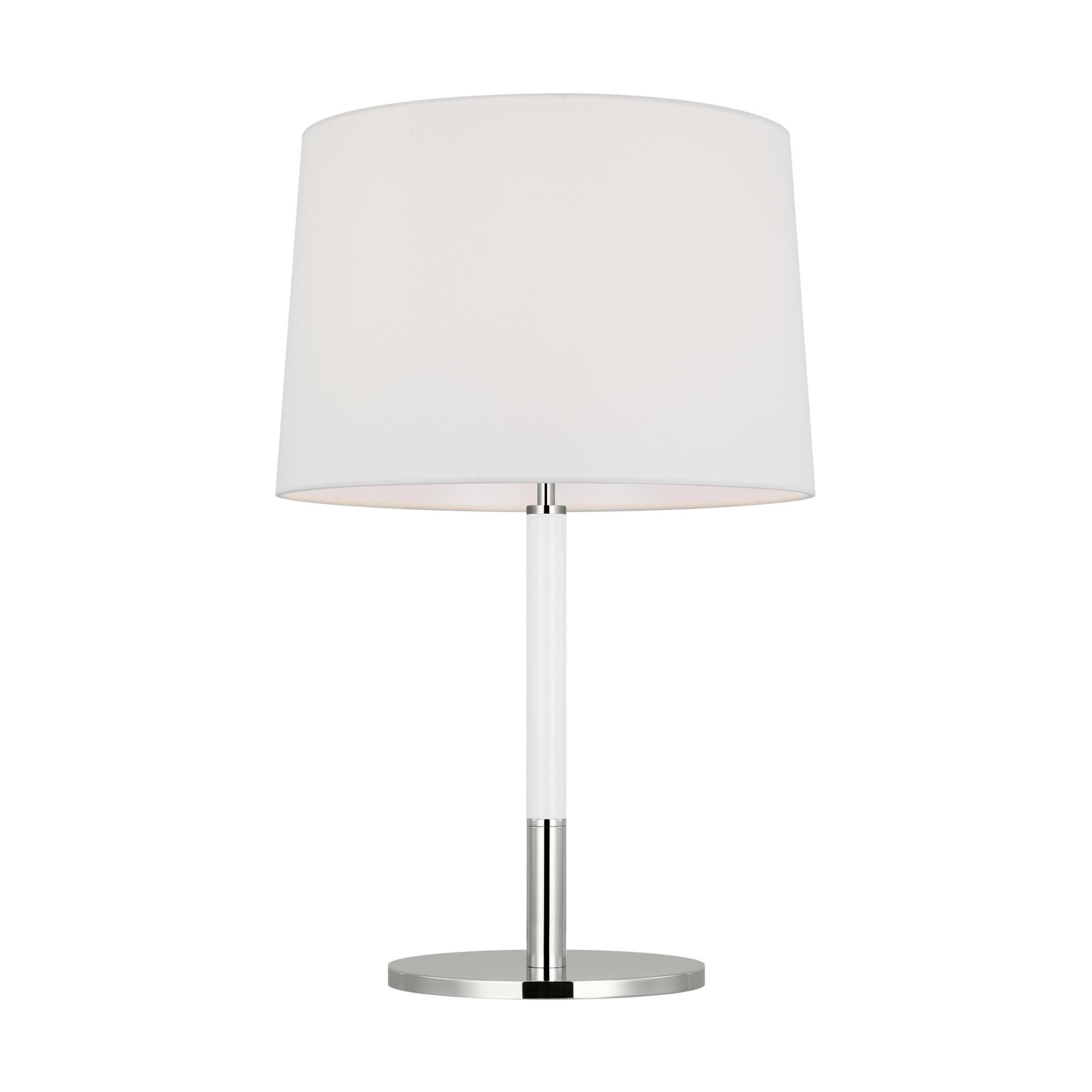 Shown in Polished Nickel finish and White Linen Fabric shade