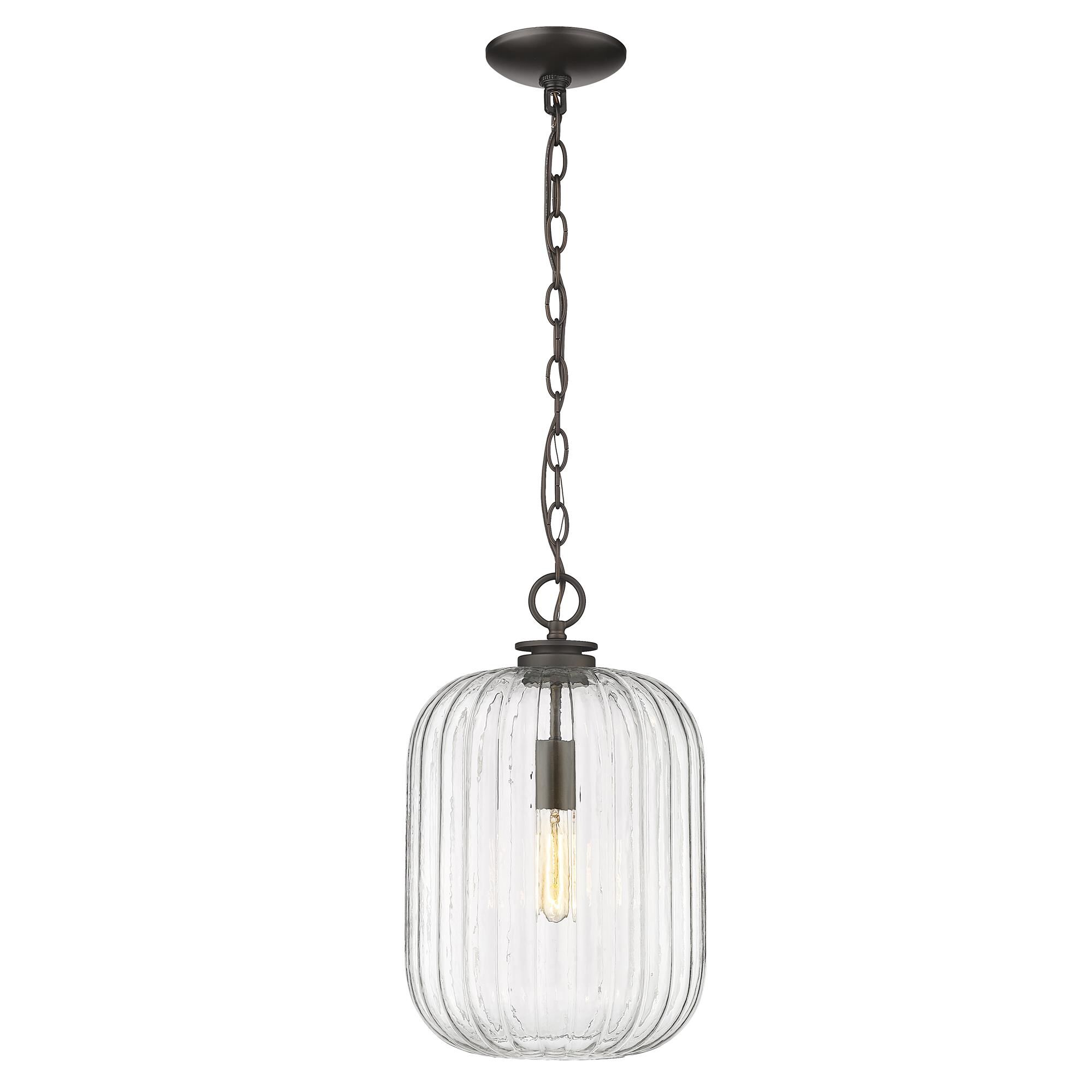 Shown in Oil Rubbed Bronze finish and Clear Reeded Glass shade