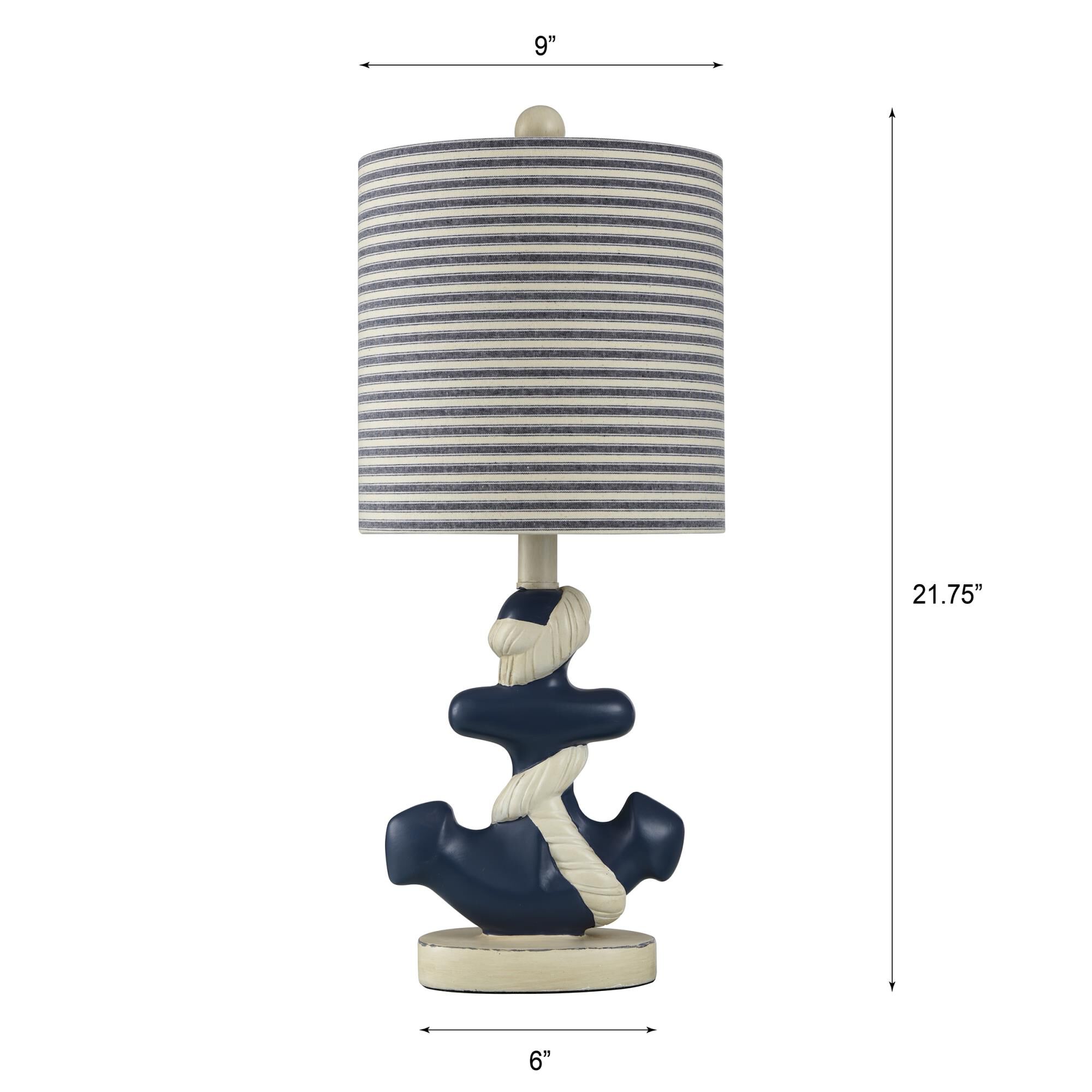 Shown in Molded Nautical Anchor Base In Navy And White finish and Fabric shade