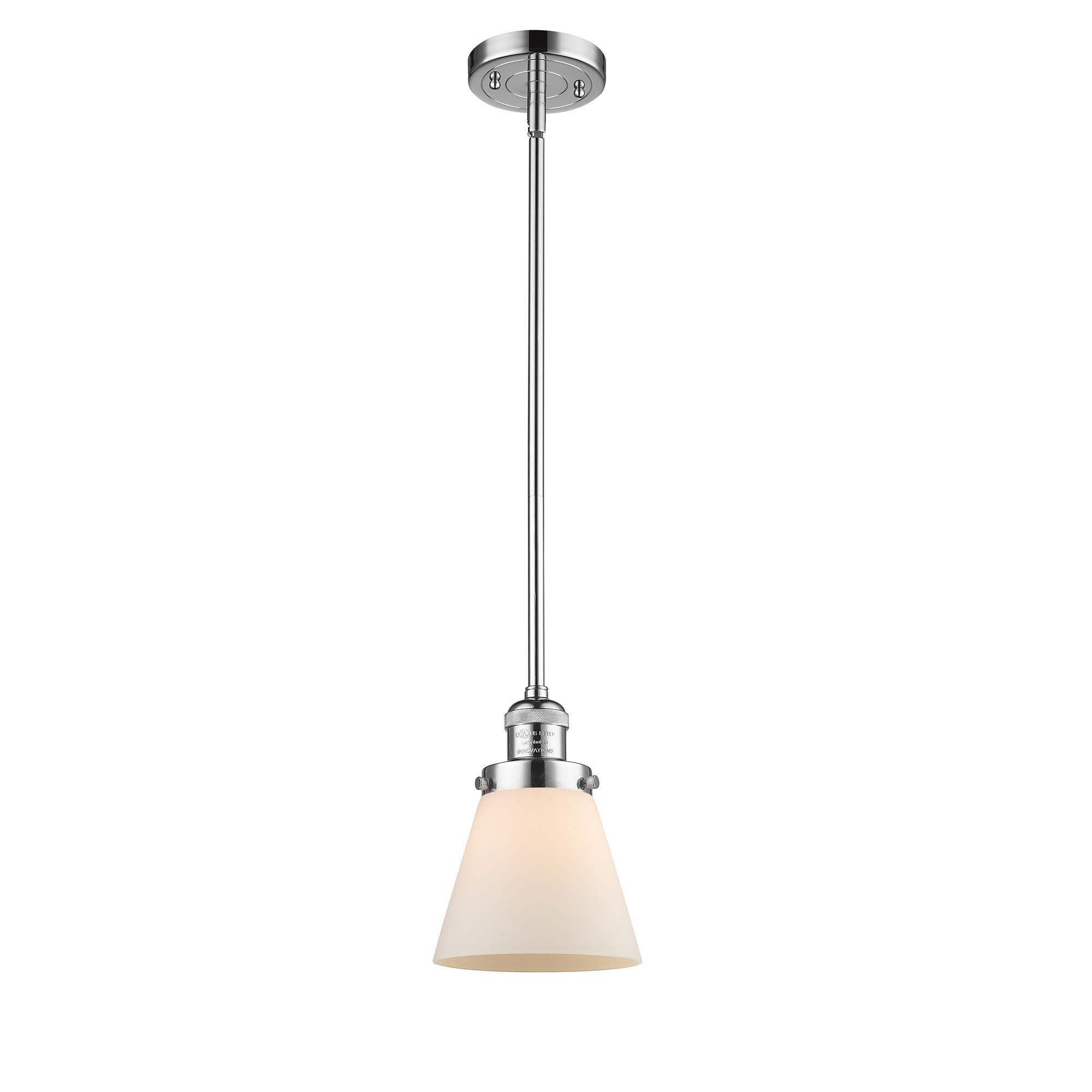 Shown in Polished Chrome finish and Matte White Cased Small Cone glass and Stem accent
