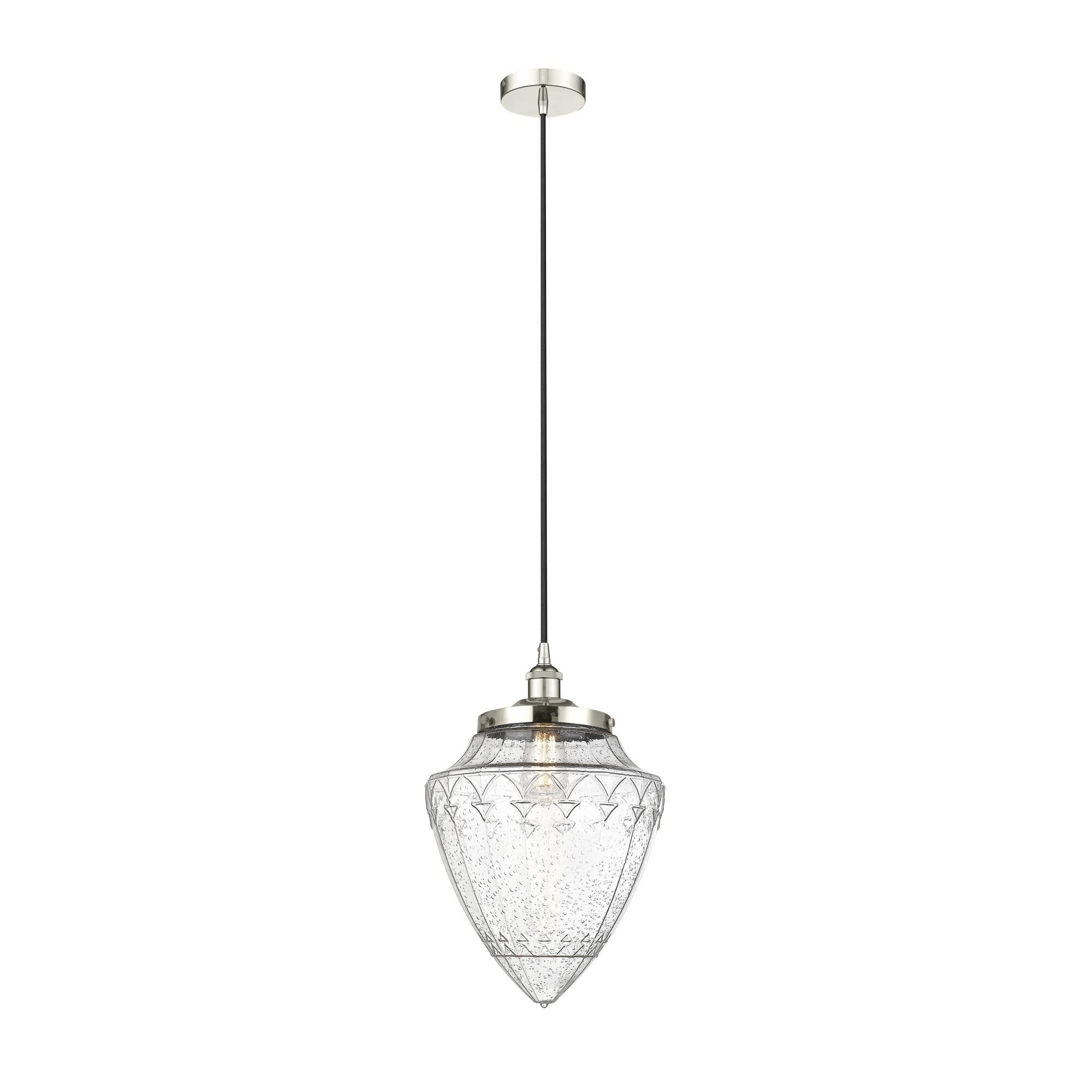 Shown in Polished Nickel finish and Seedy glass