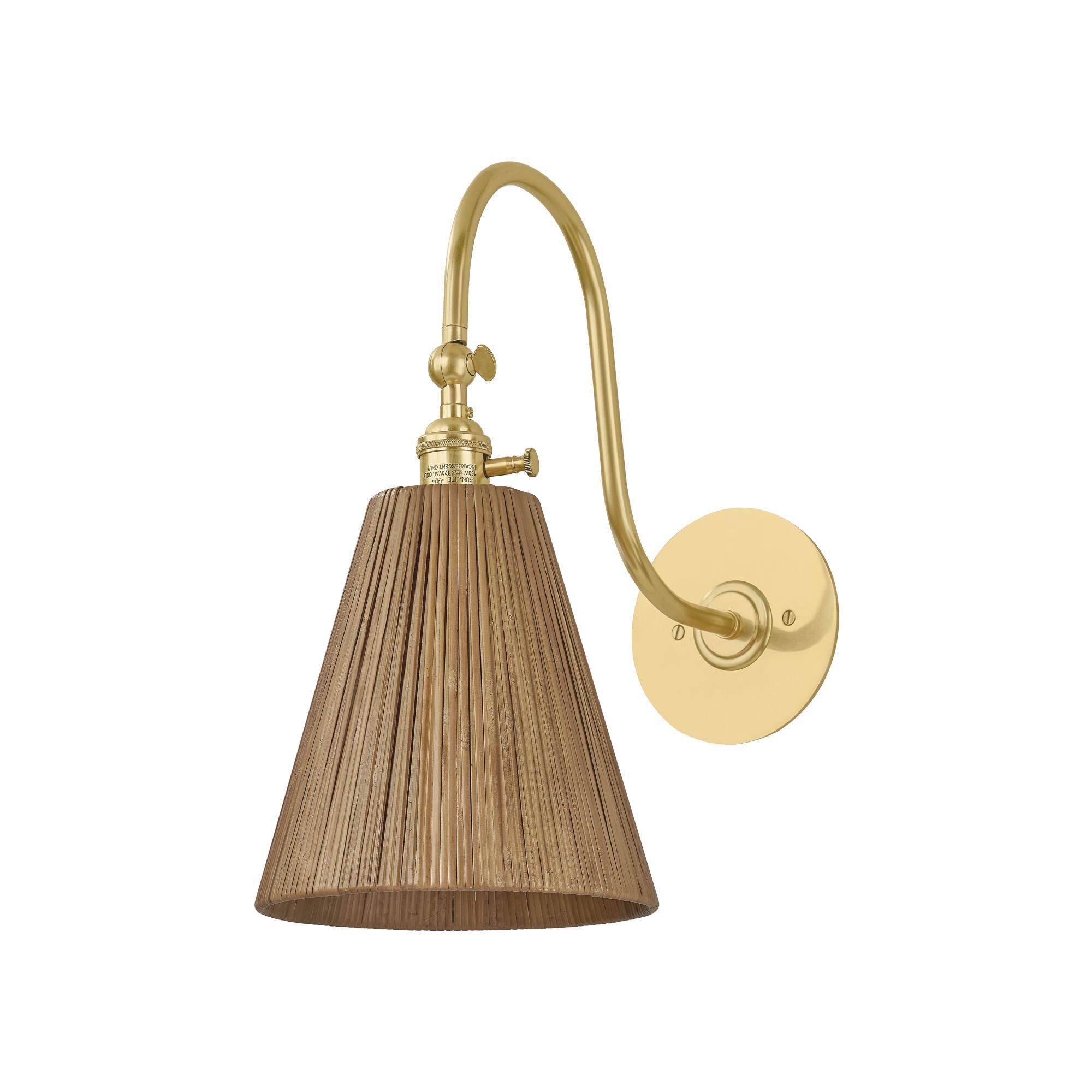 Shown in Aged Brass finish and Natural Rattan shade