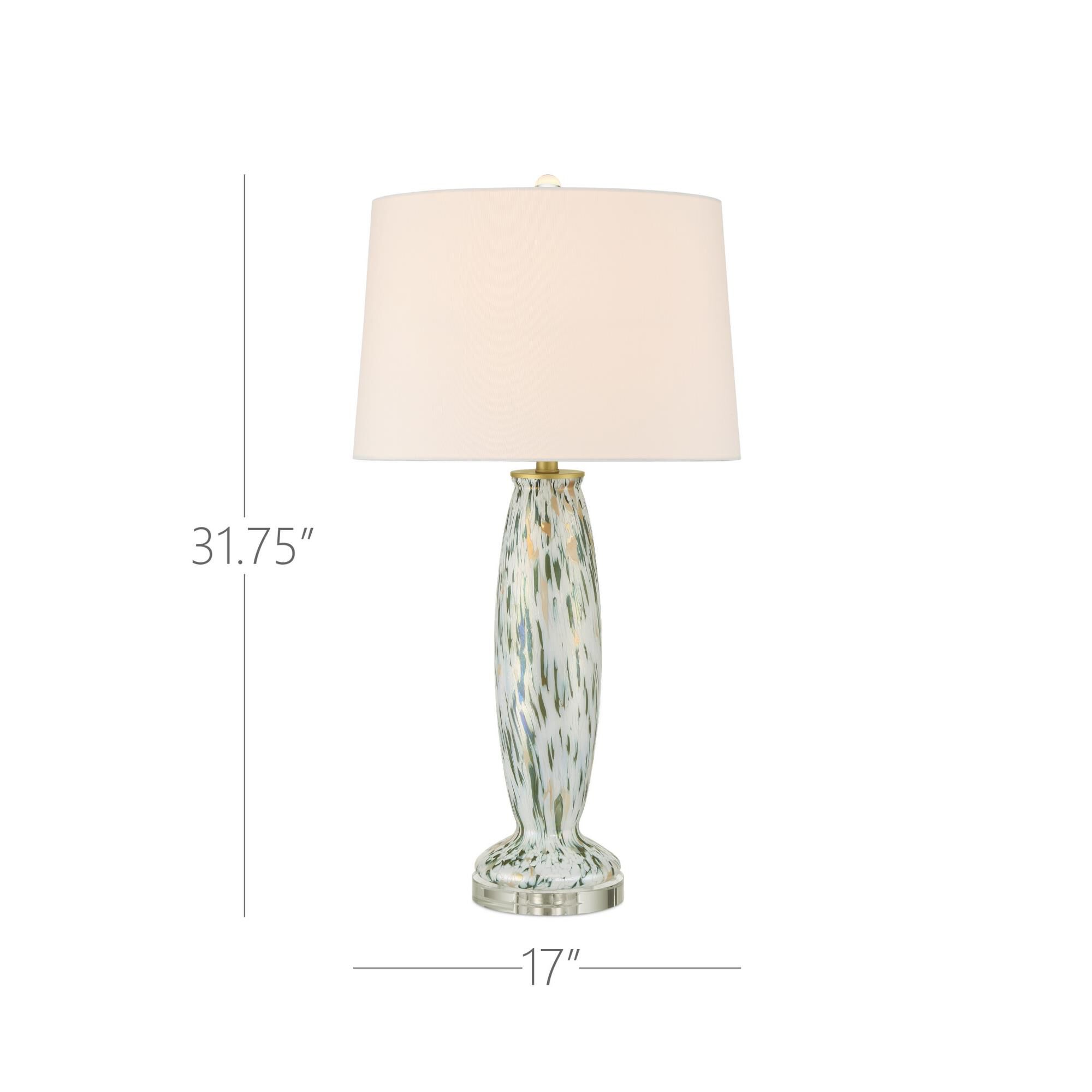 Shown in Green, Pale Pink and Clear finish and Off-White Polyester/Hardback/Rolled Edge shade