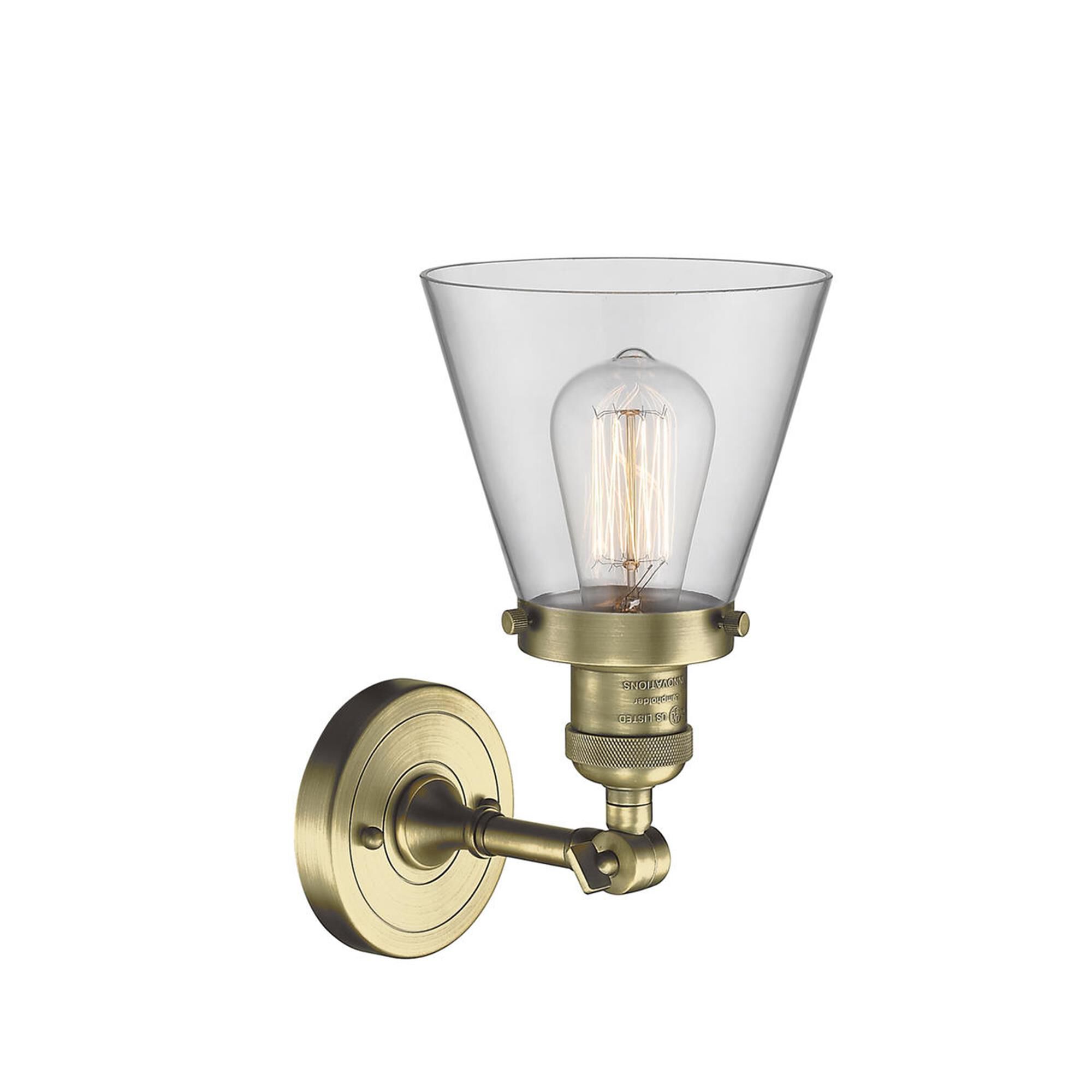 Shown in Antique Brass finish and Clear glass