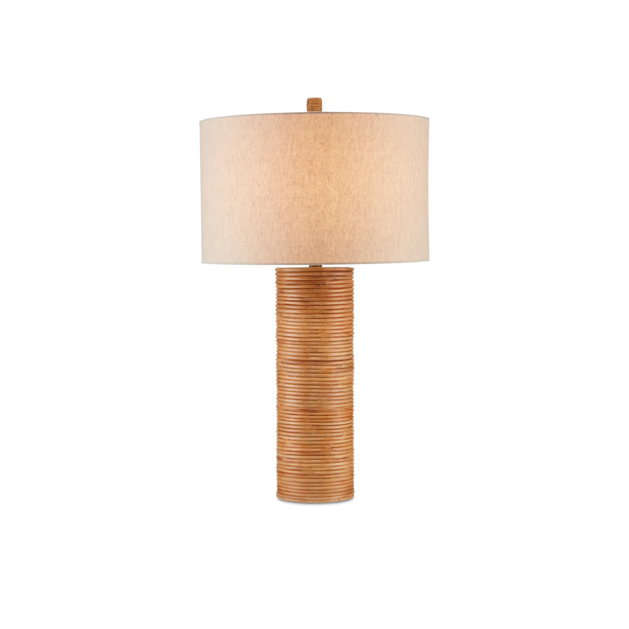 Shown in Brass/Natural Rattan finish and Natural Linen shade