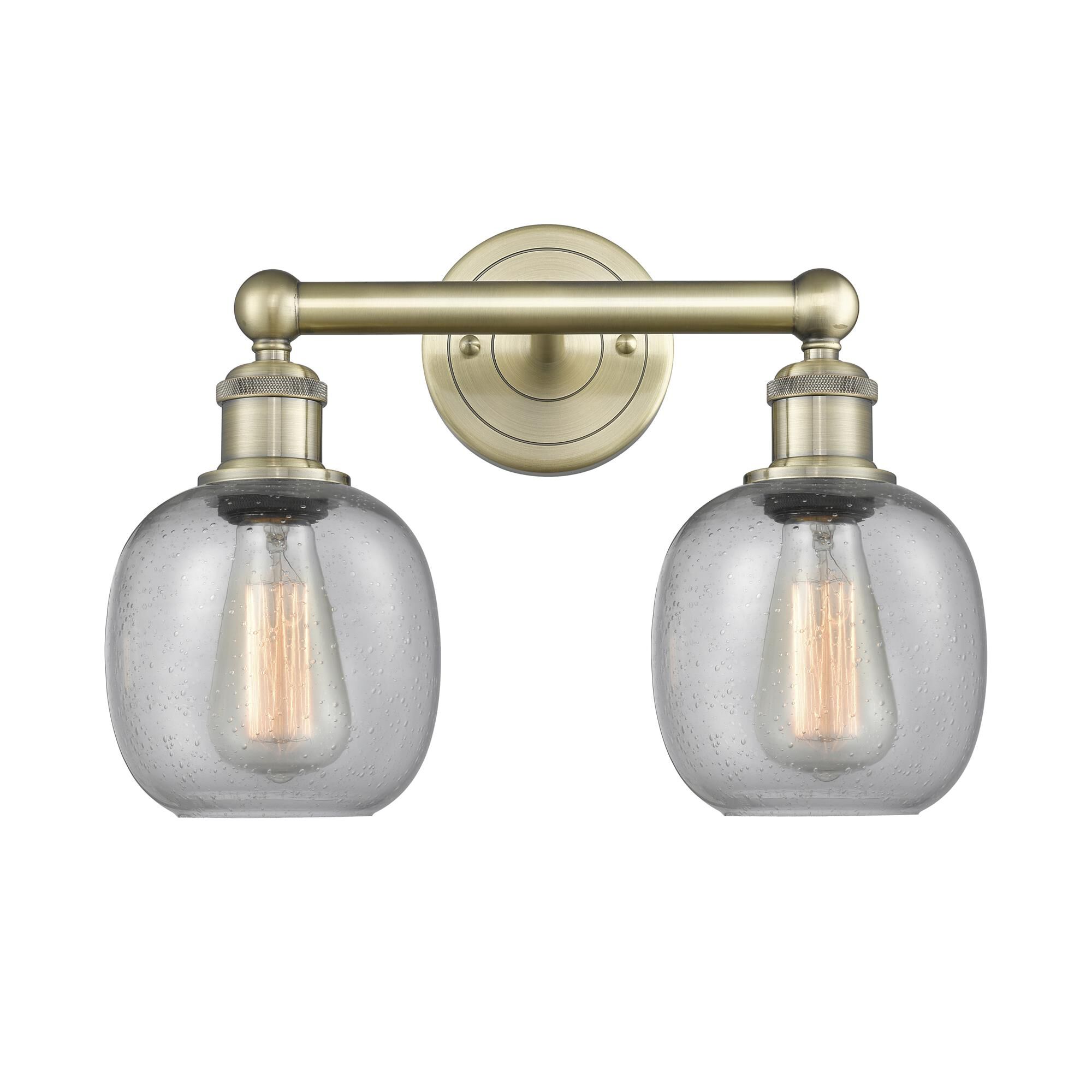 Shown in Antique Brass finish and Seedy glass
