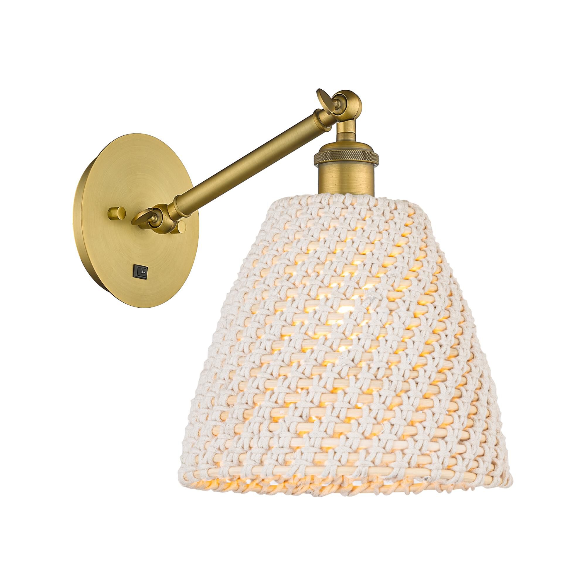 Shown in Brushed Brass finish and Natural shade