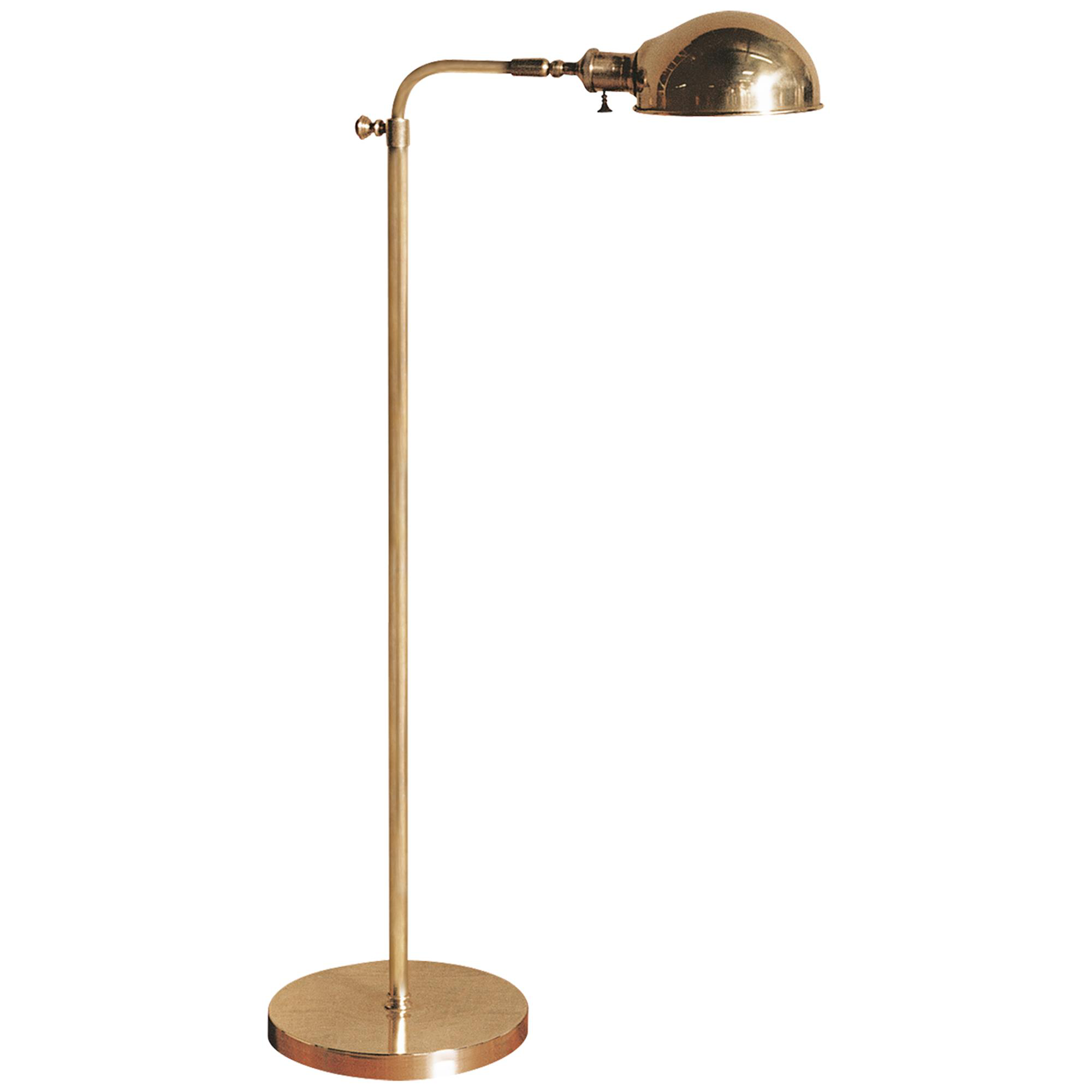 Shown in Hand-Rubbed Antique Brass finish and Brass Round shade