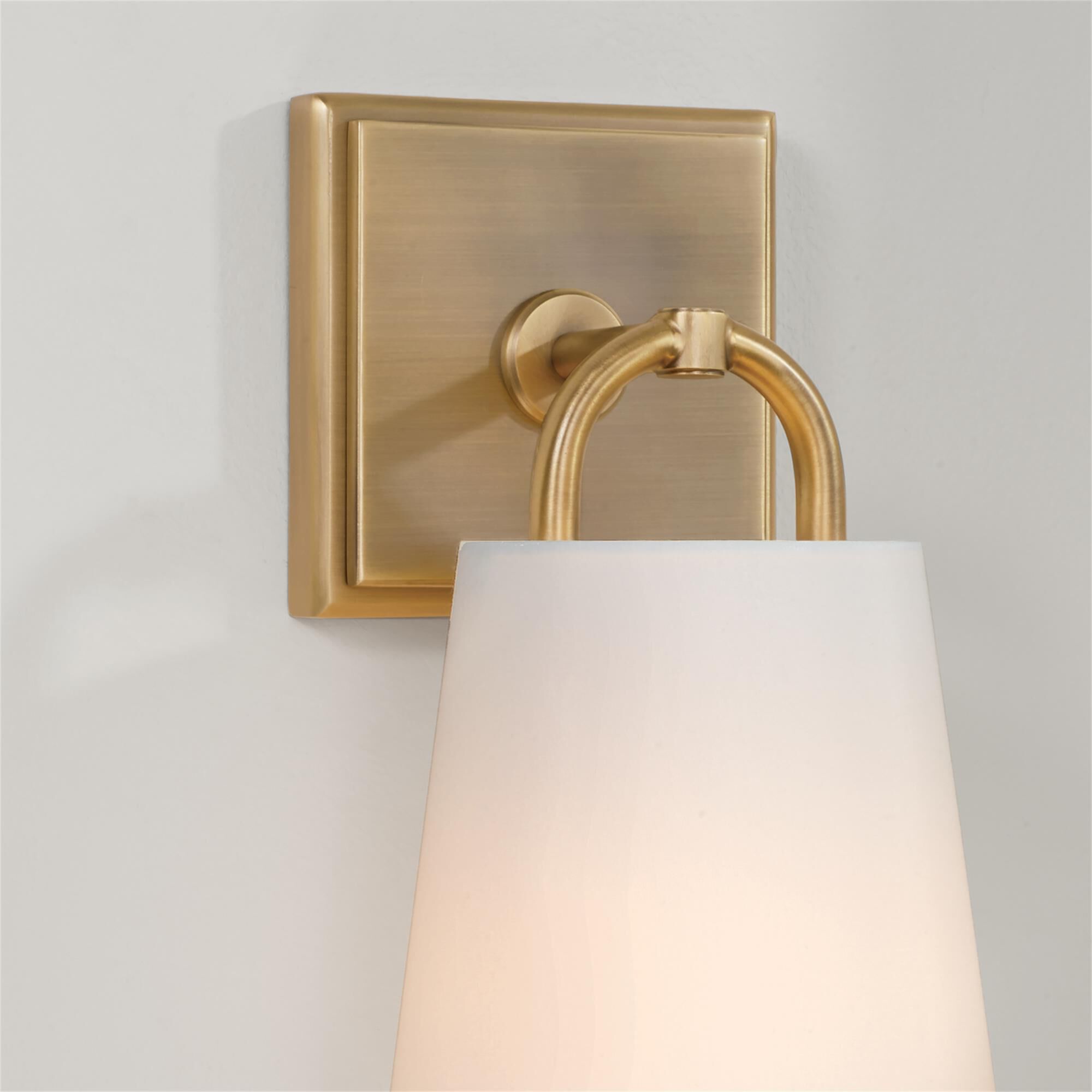 Shown in Aged Brass finish and White Fabric shade