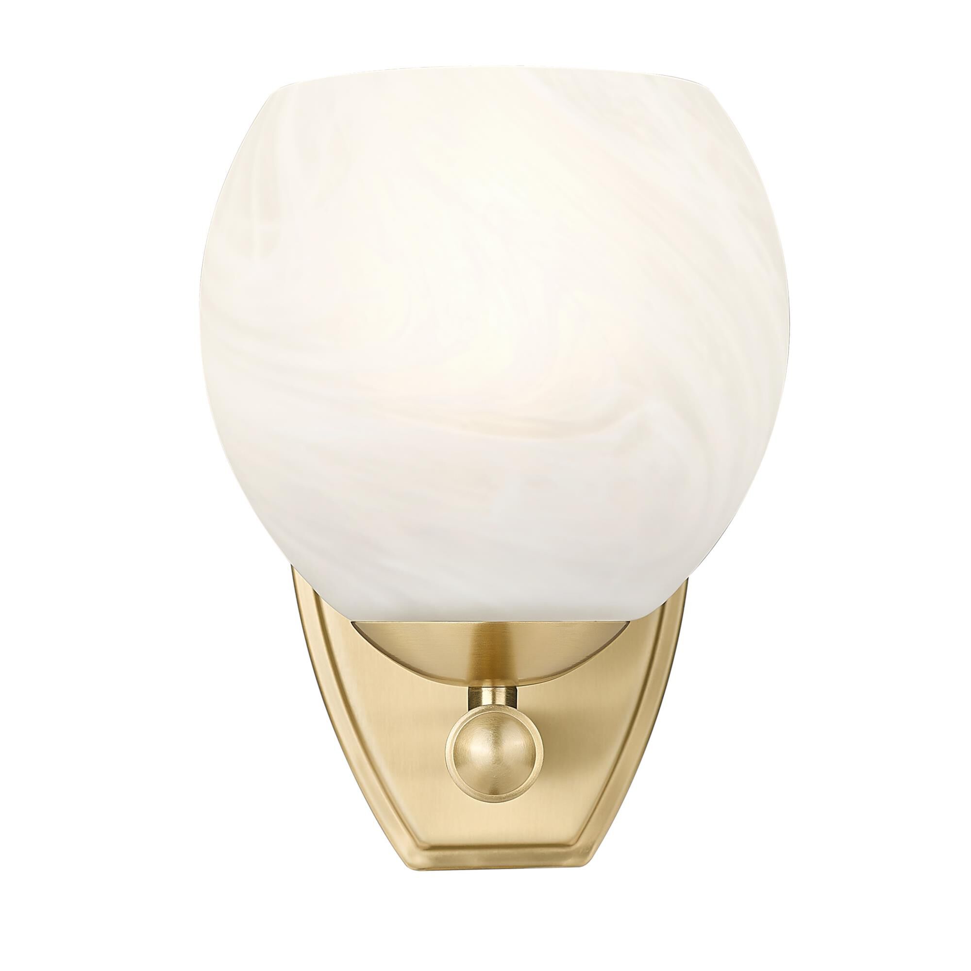 Shown in Modern Gold finish and Feathered White glass