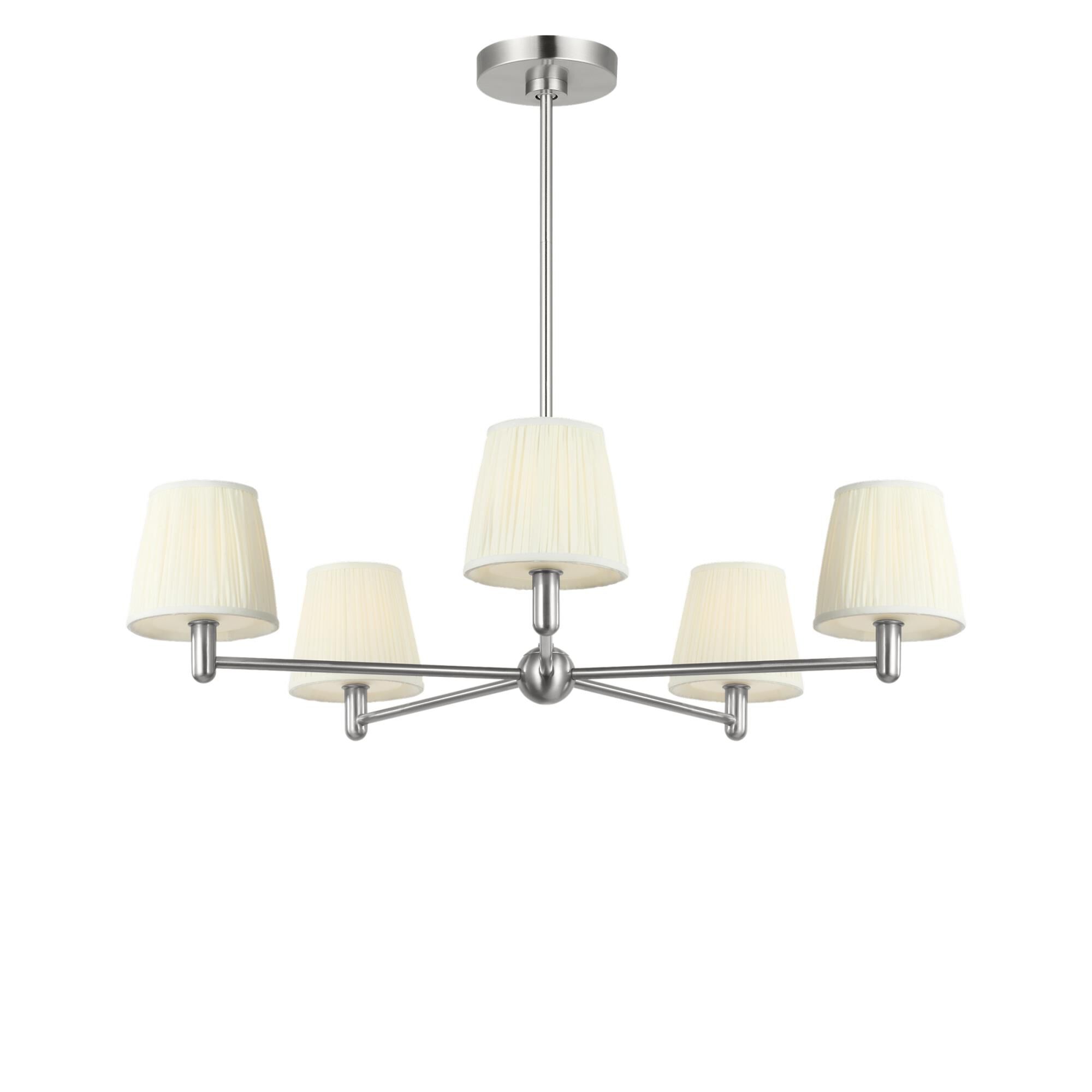 Shown in Brushed Nickel finish and Mushroom Pleat Fabric shade