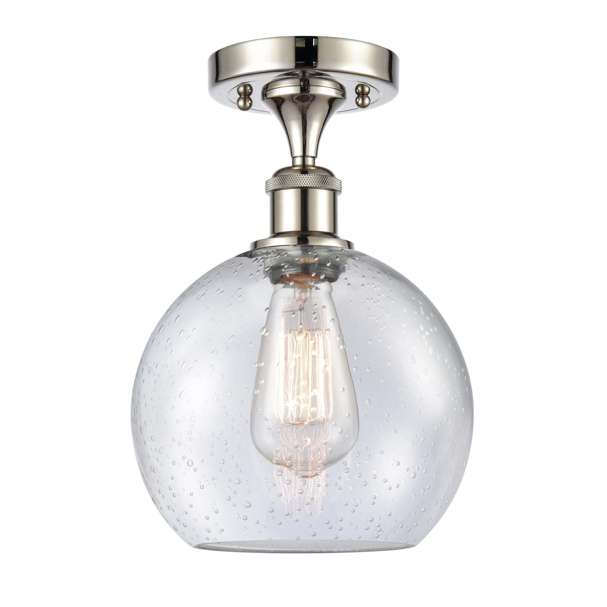 Shown in Polished Nickel finish and Cased Matte White Seedy glass