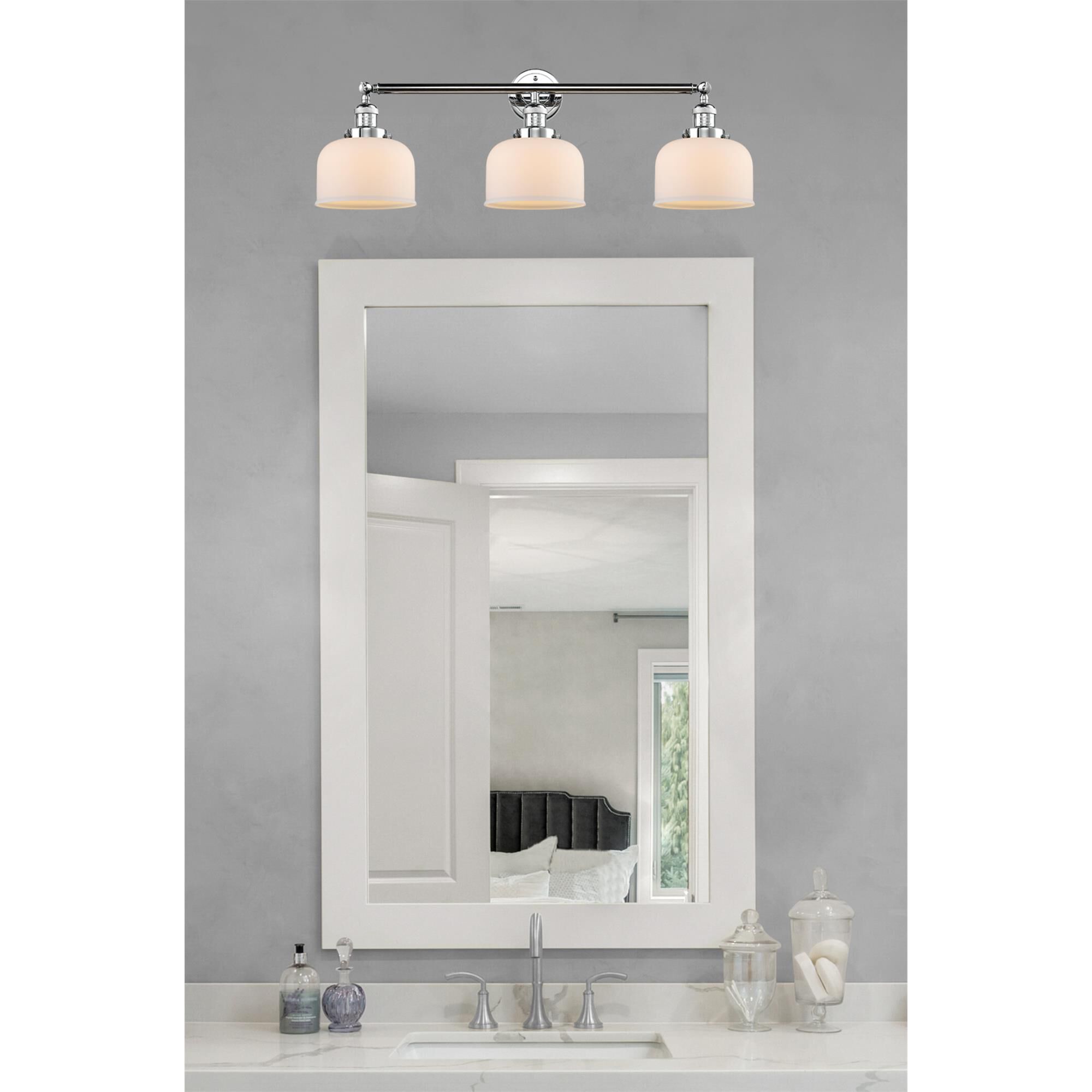 Shown in Polished Chrome finish and Matte White Cased glass