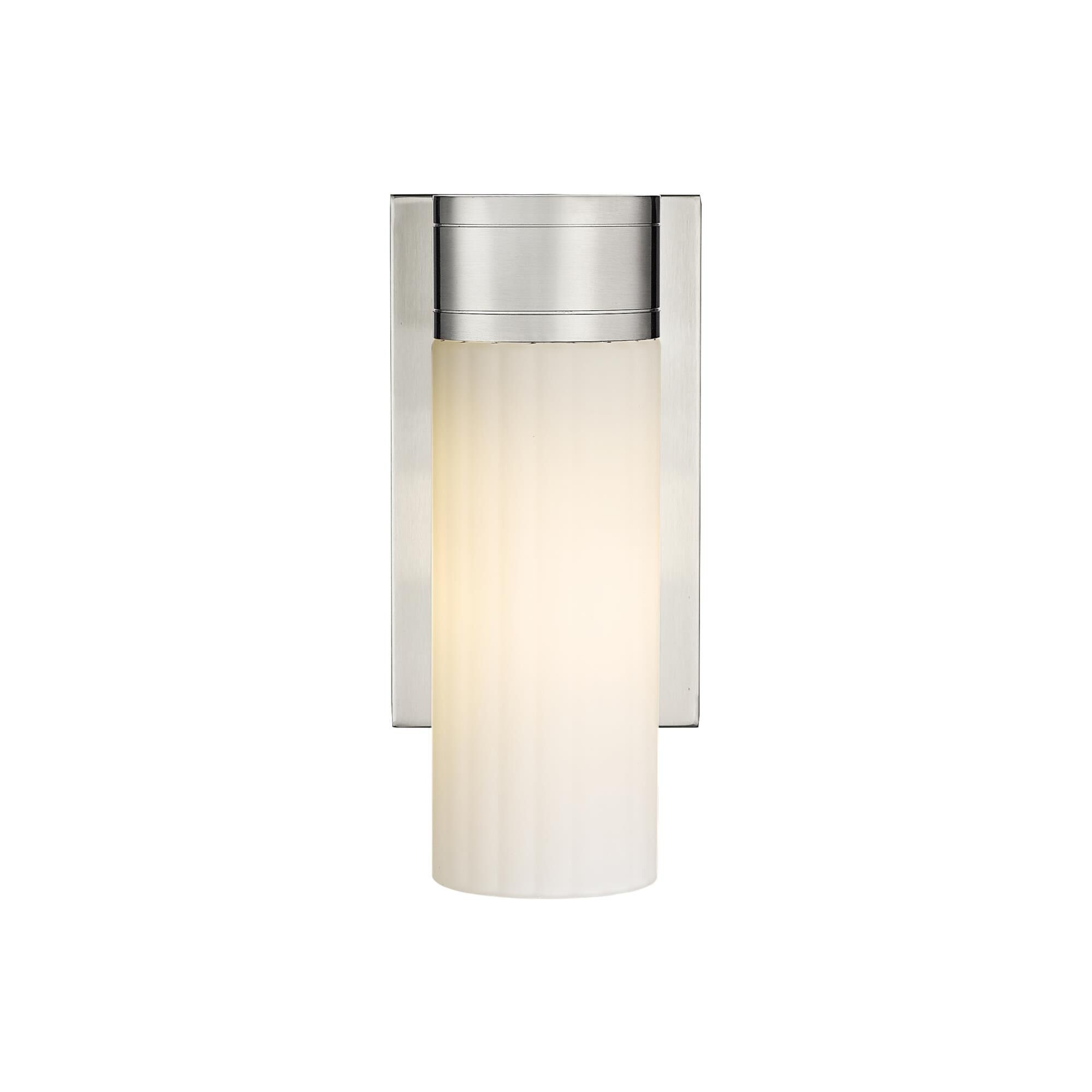 Shown in Satin Nickel finish and Matte White glass