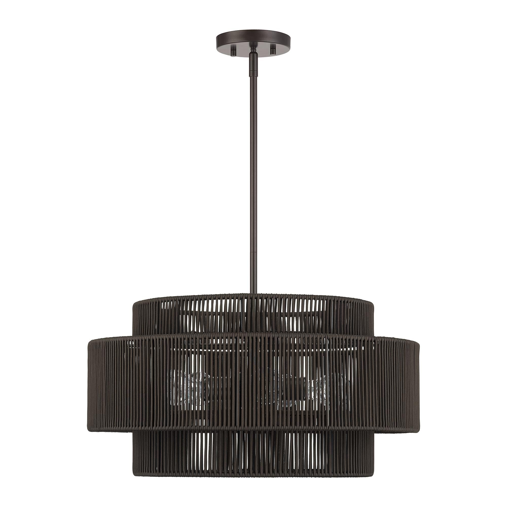 Shown in English Bronze finish and Hand-Woven Dark Chocolate Color Polyester Rope shade
