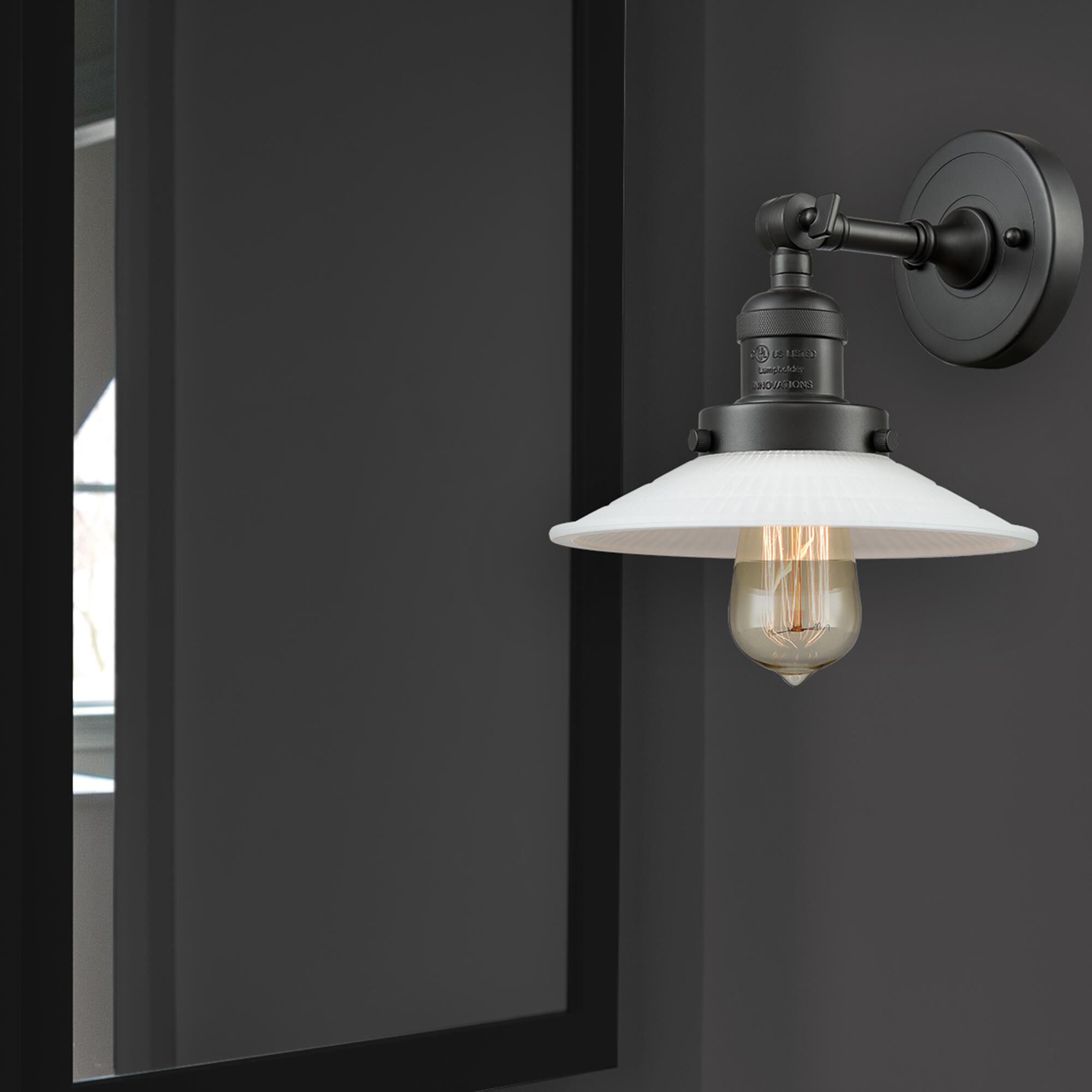 Shown in Oil Rubbed Bronze finish and Matte White Halophane - Cone glass