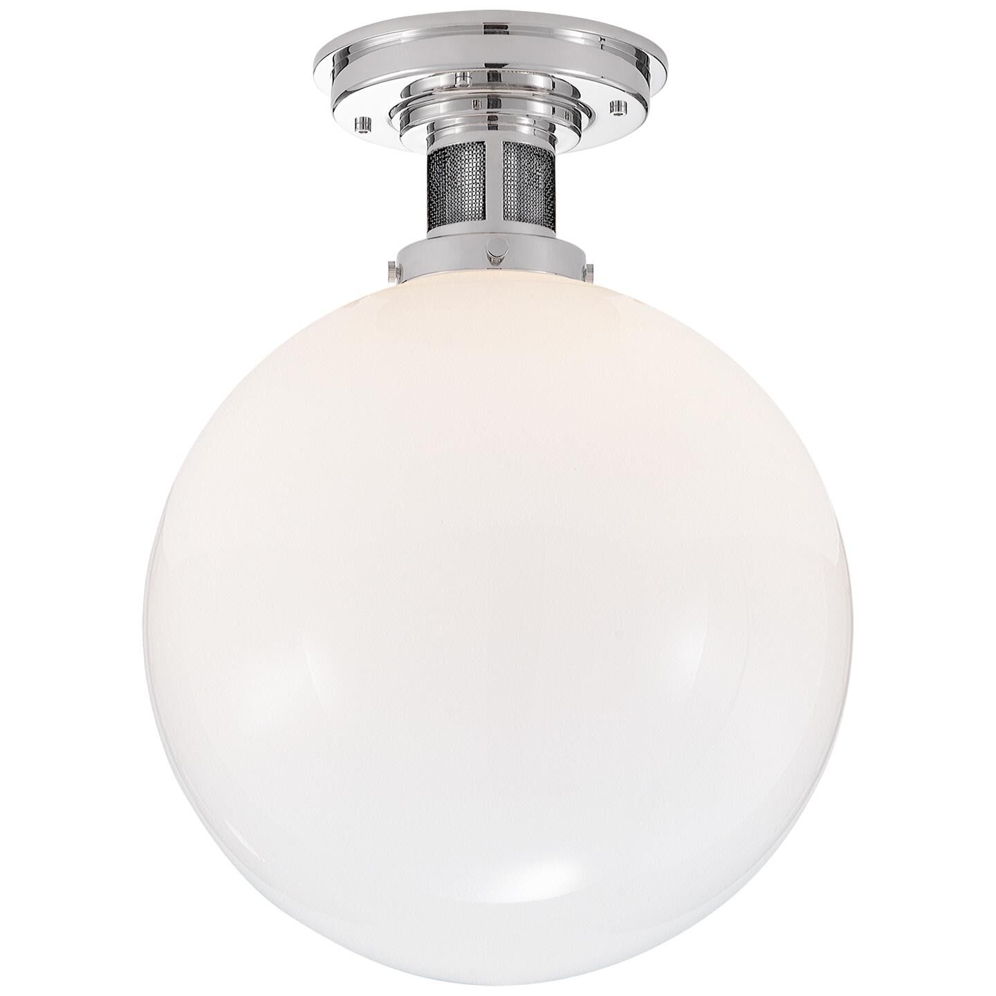 Shown in Polished Nickel finish and White glass