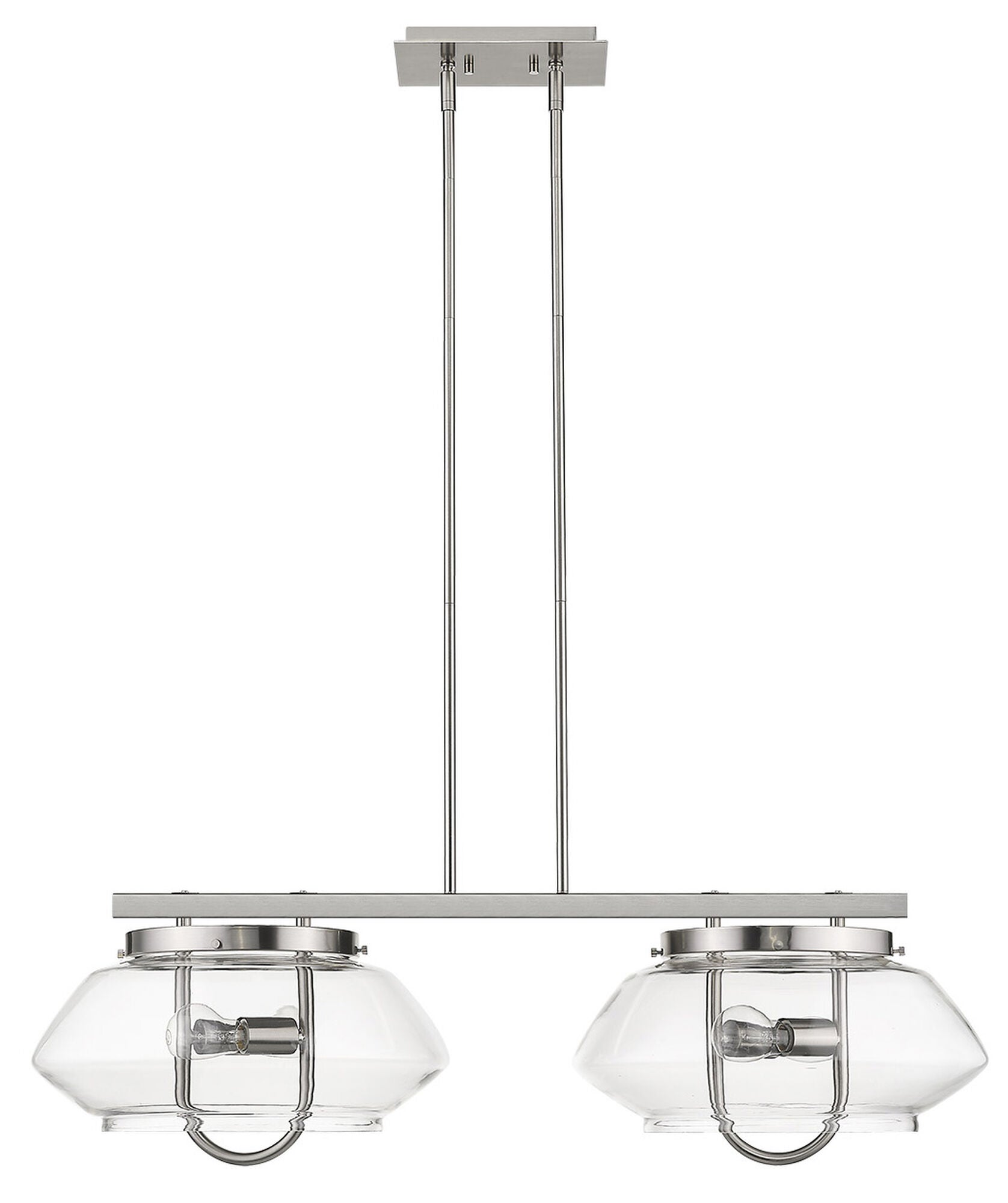 Shown in Satin Nickel finish and Clear glass and Clear Glass Drum shade
