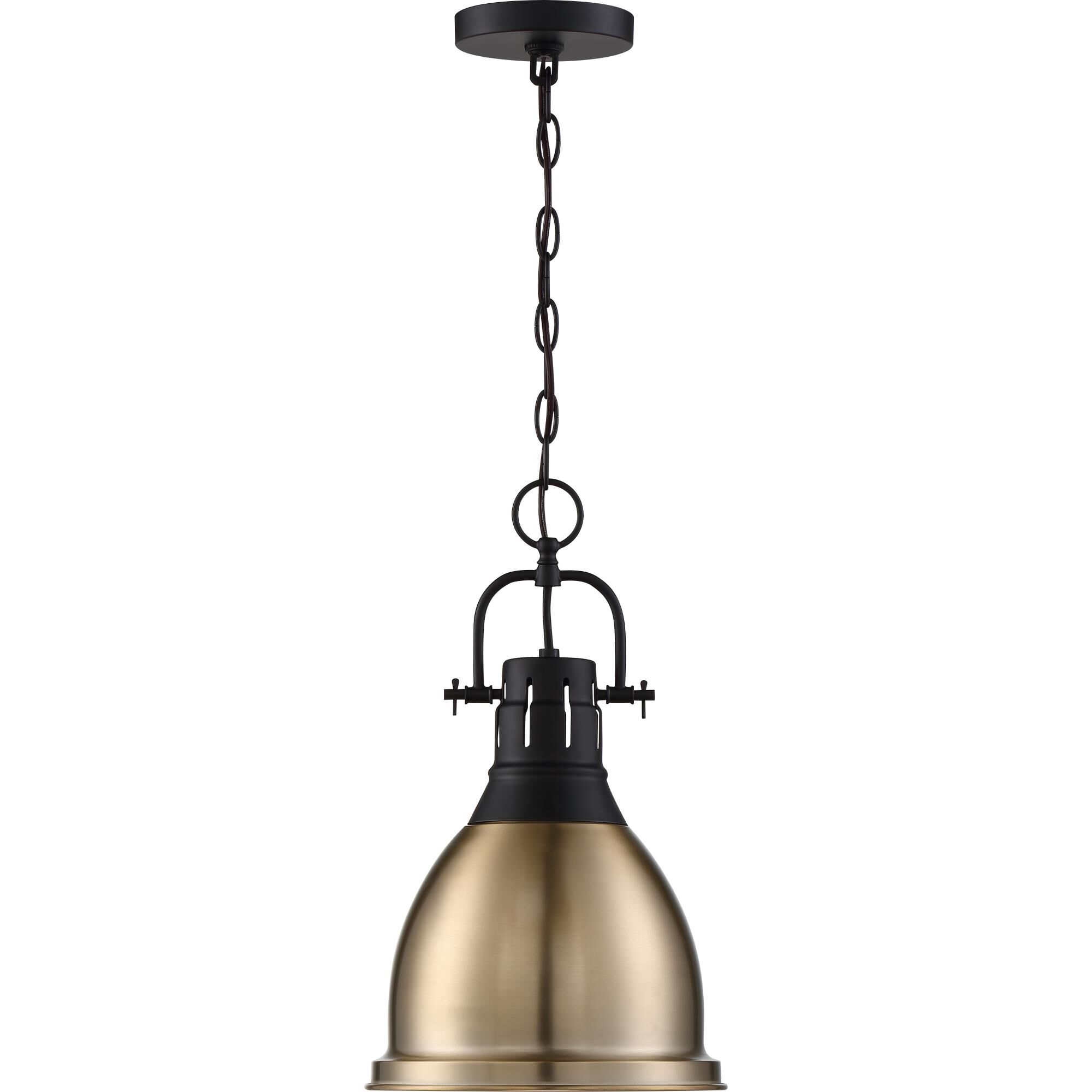 Shown in Matte Black finish and Burnished Brass Metal shade