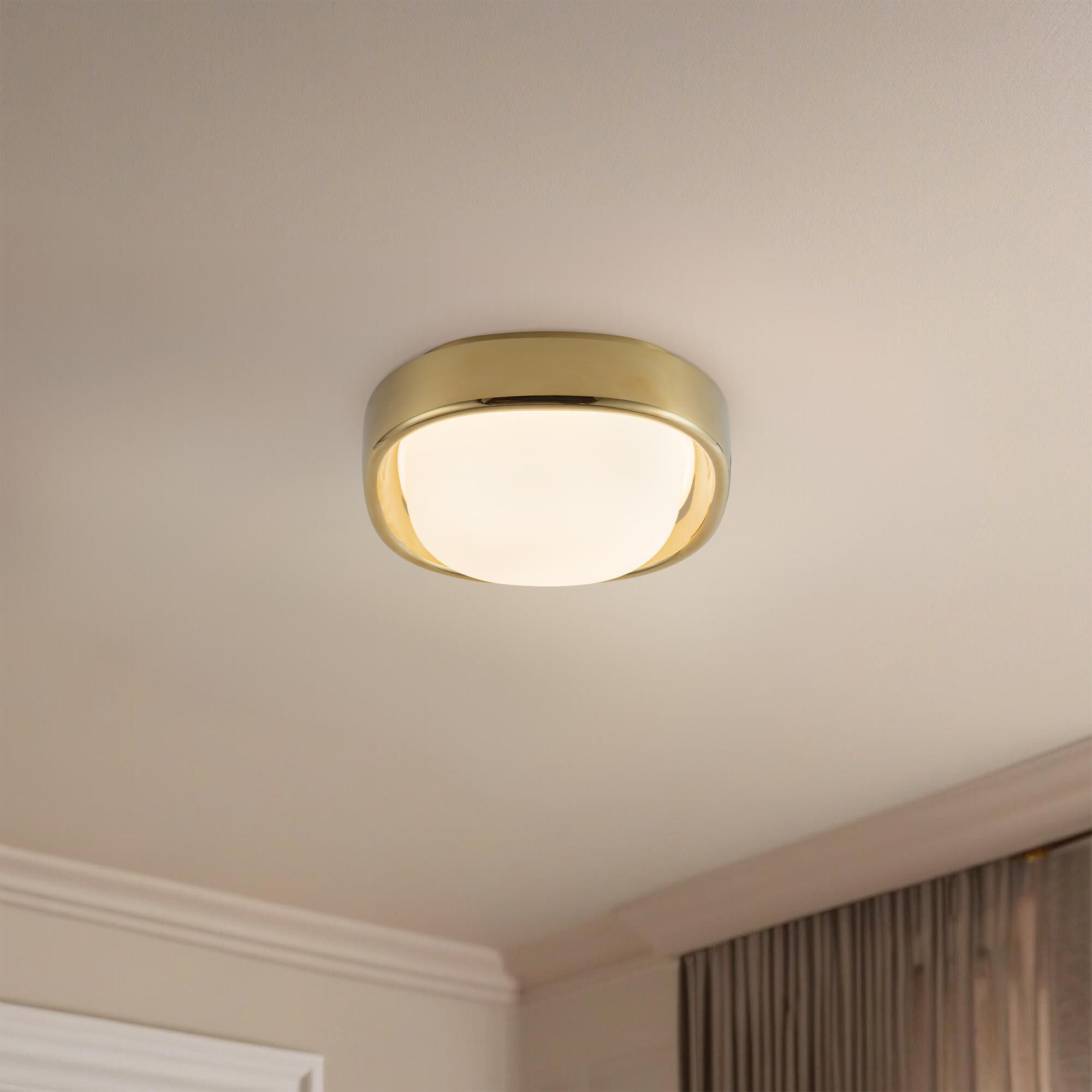 Shown in Metallic Brass finish and Matte Opal glass