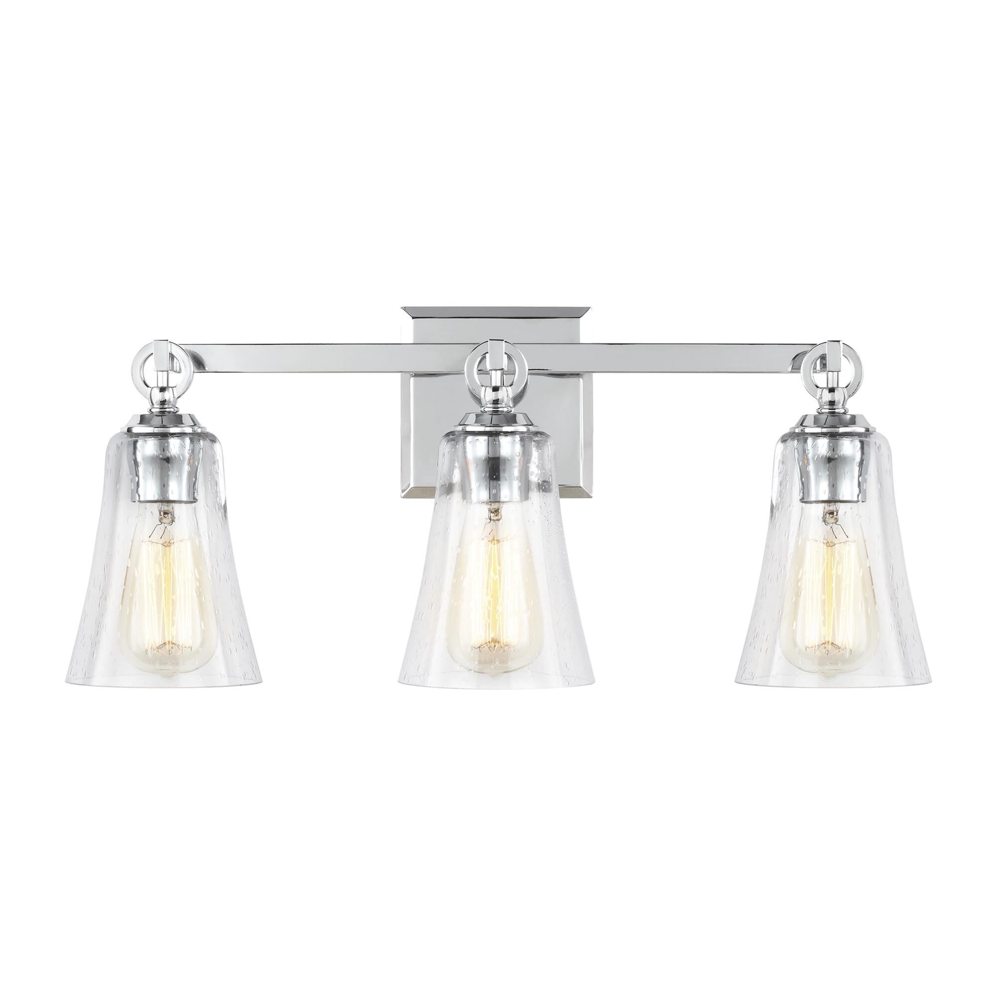 Shown in Chrome finish and Clear Seeded glass