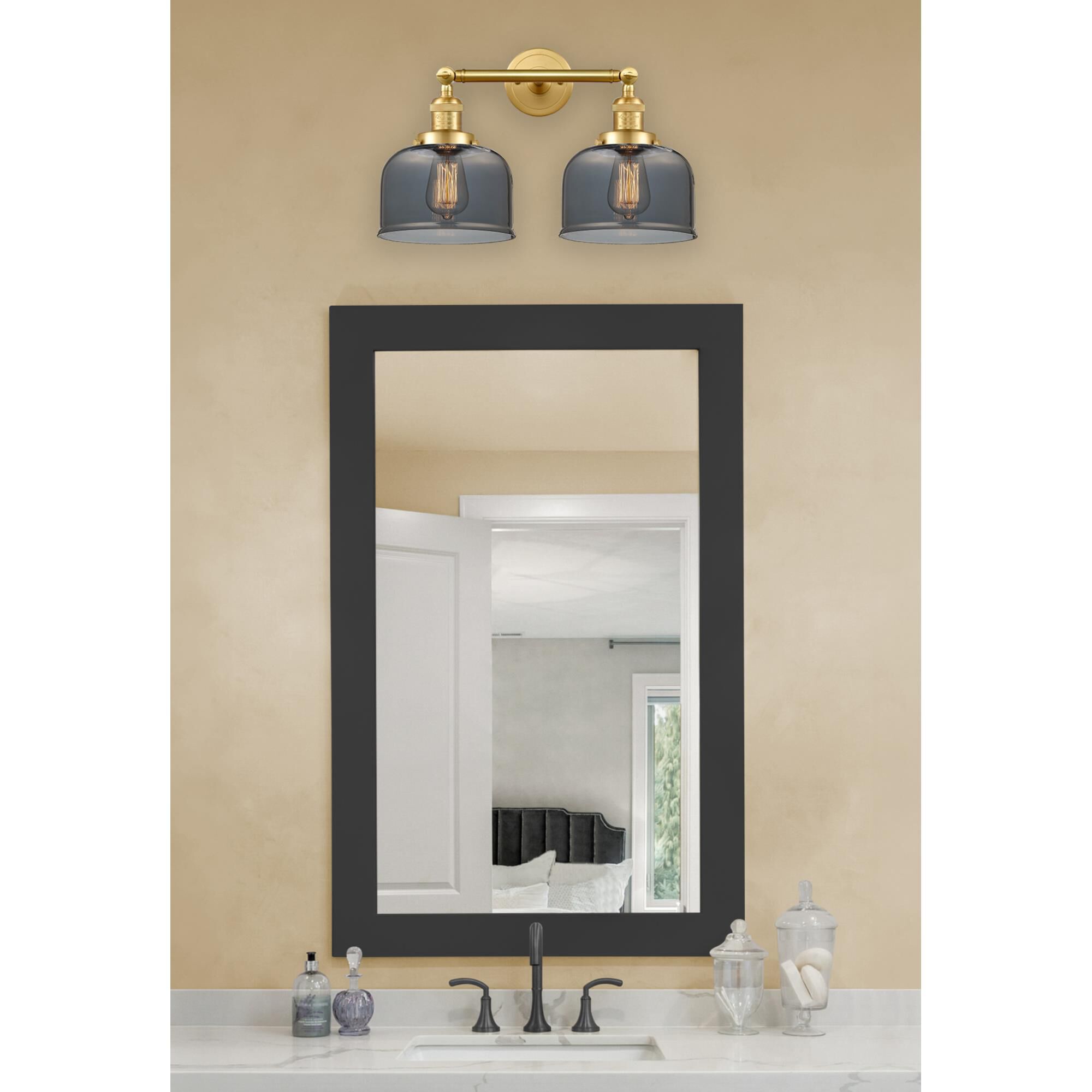 Shown in Satin Gold finish and Plated Smoke Large Bell glass