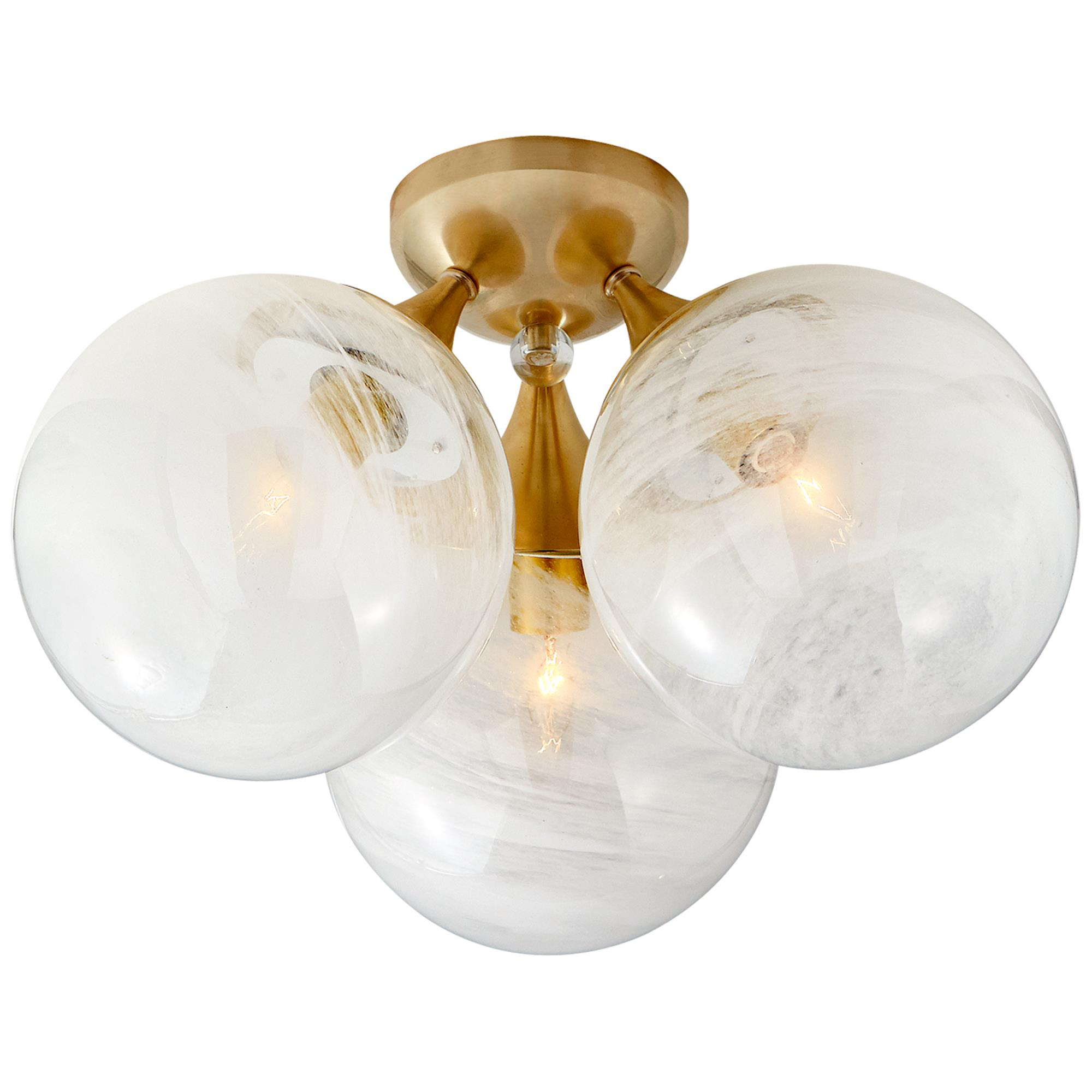 Shown in Hand-Rubbed Antique Brass finish and White glass