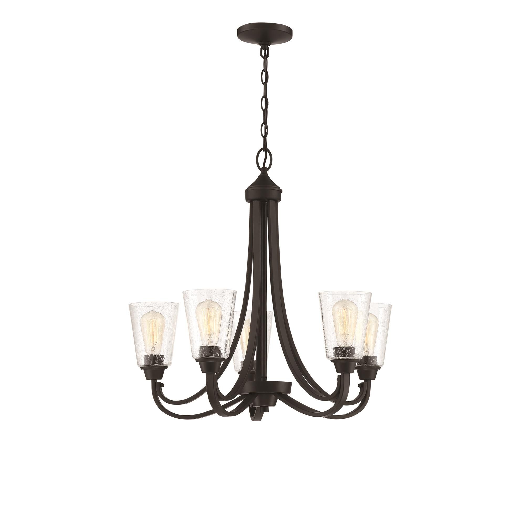 Shown in Espresso finish and Clear Seeded glass and Glass shade