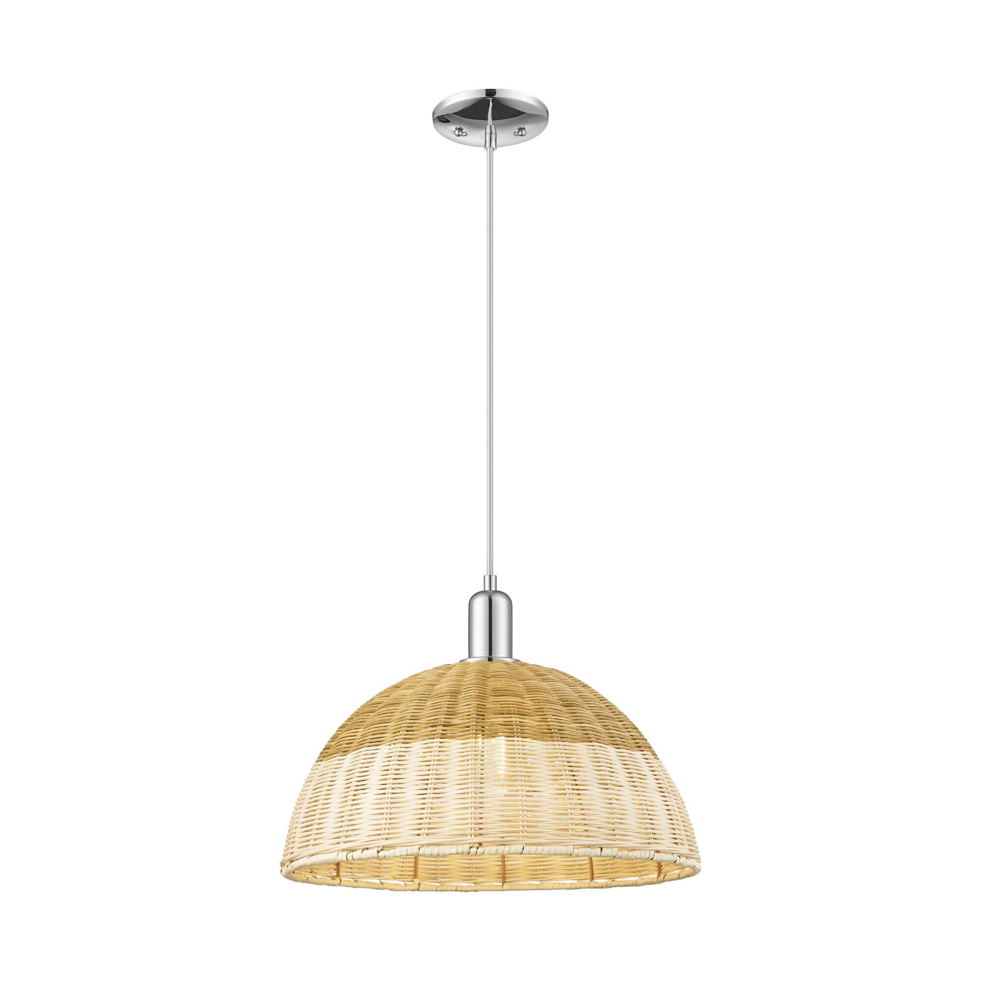Shown in Polished Chrome finish and Natural Fiber shade