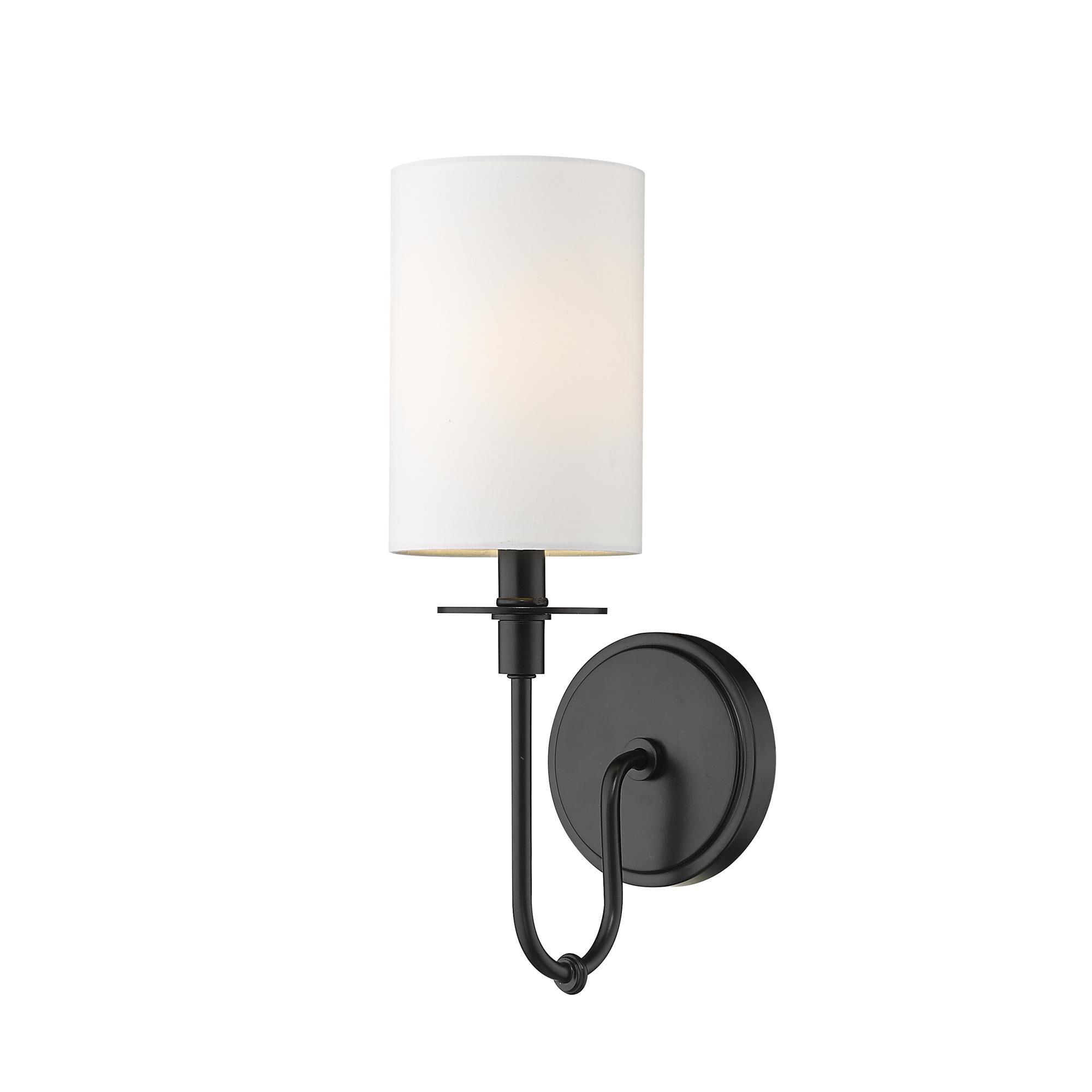 Shown in Matte Black finish and Fabric glass and Fabric shade
