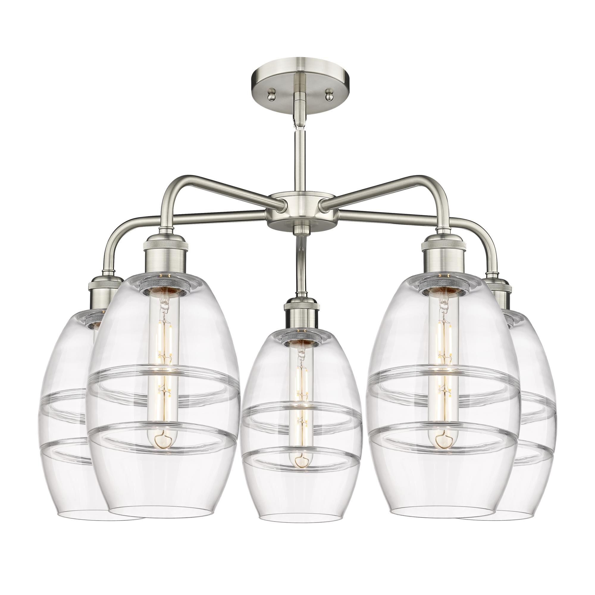 Shown in Satin Nickel finish and Clear glass