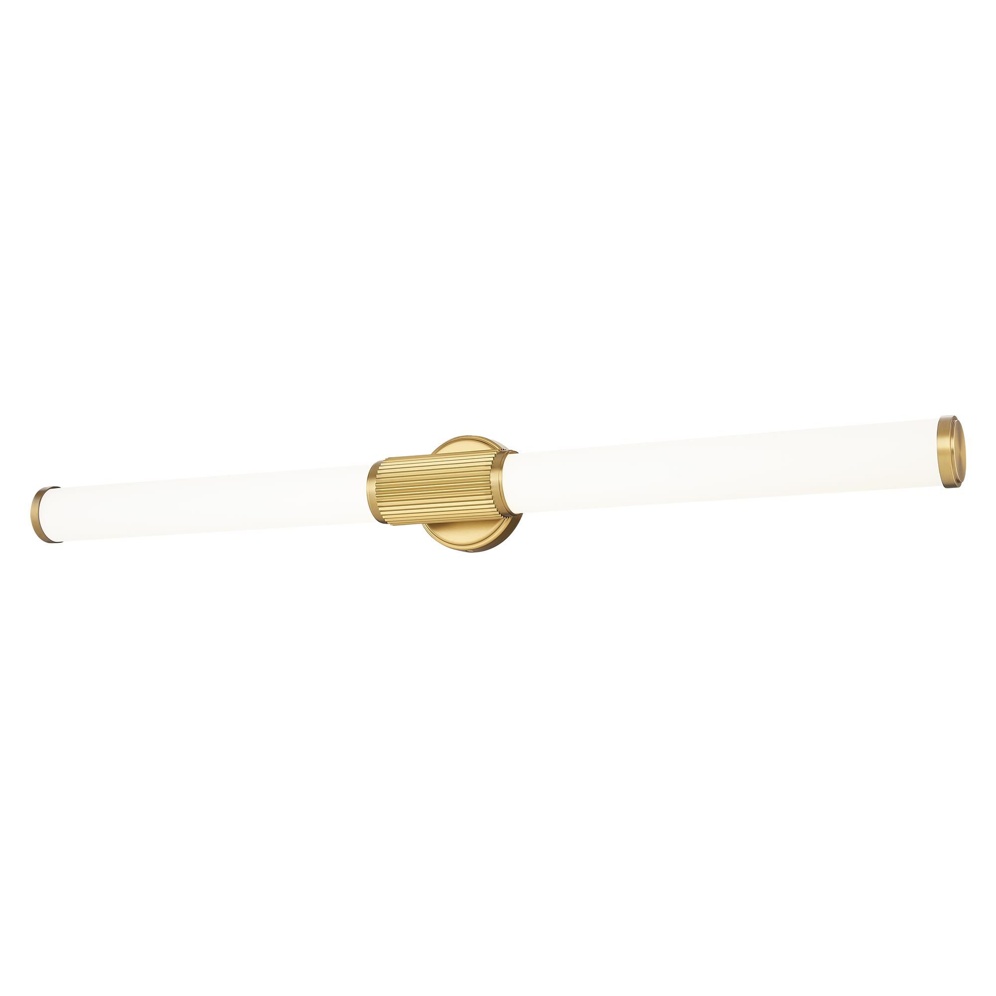 Shown in Modern Gold finish and Opal White glass and Opal White shade